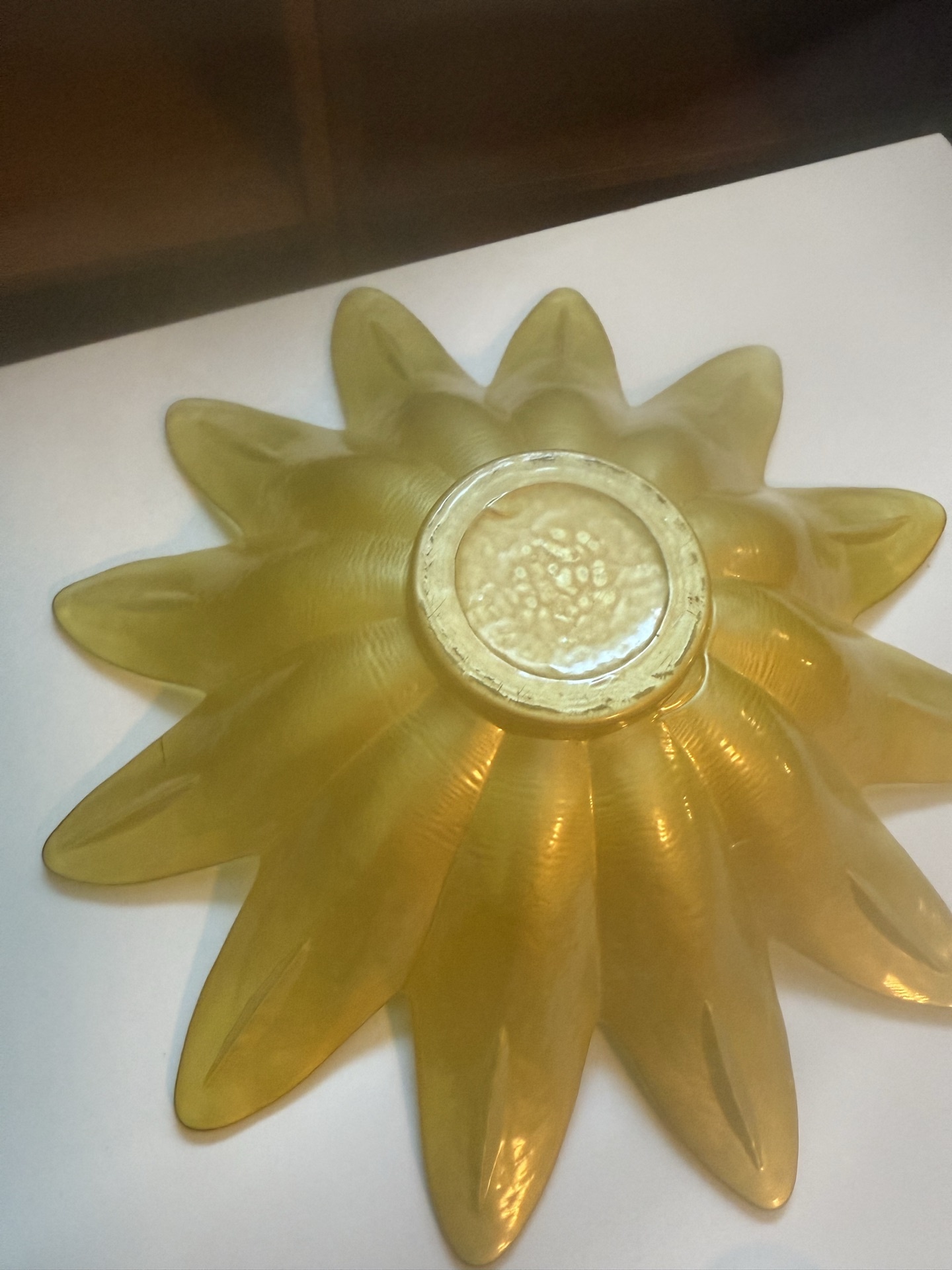 Vintage yellow opalescent glass sunburst bowl with faux lemons - image 2 of 4
