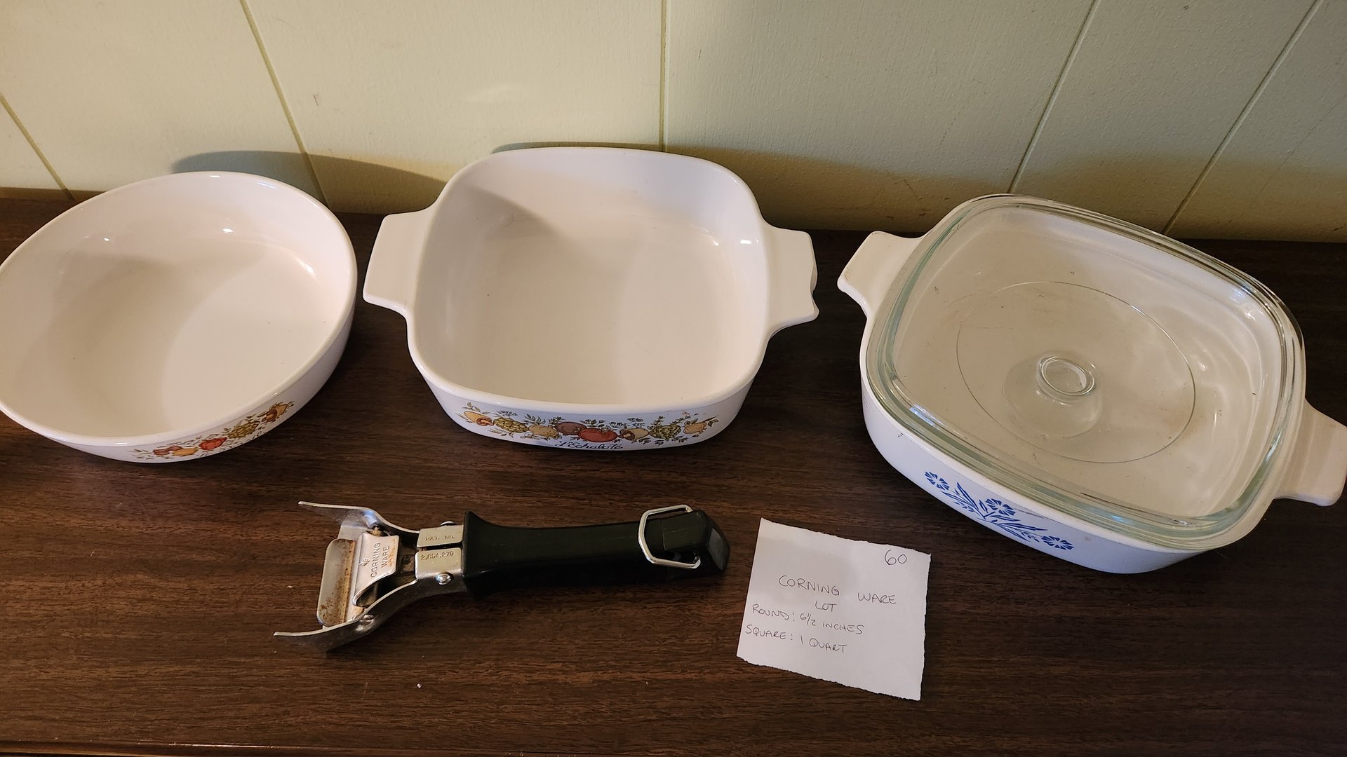 CorningWare bakeware: round skillet, square casserole, and glass-lidded casserole - image 2 of 3
