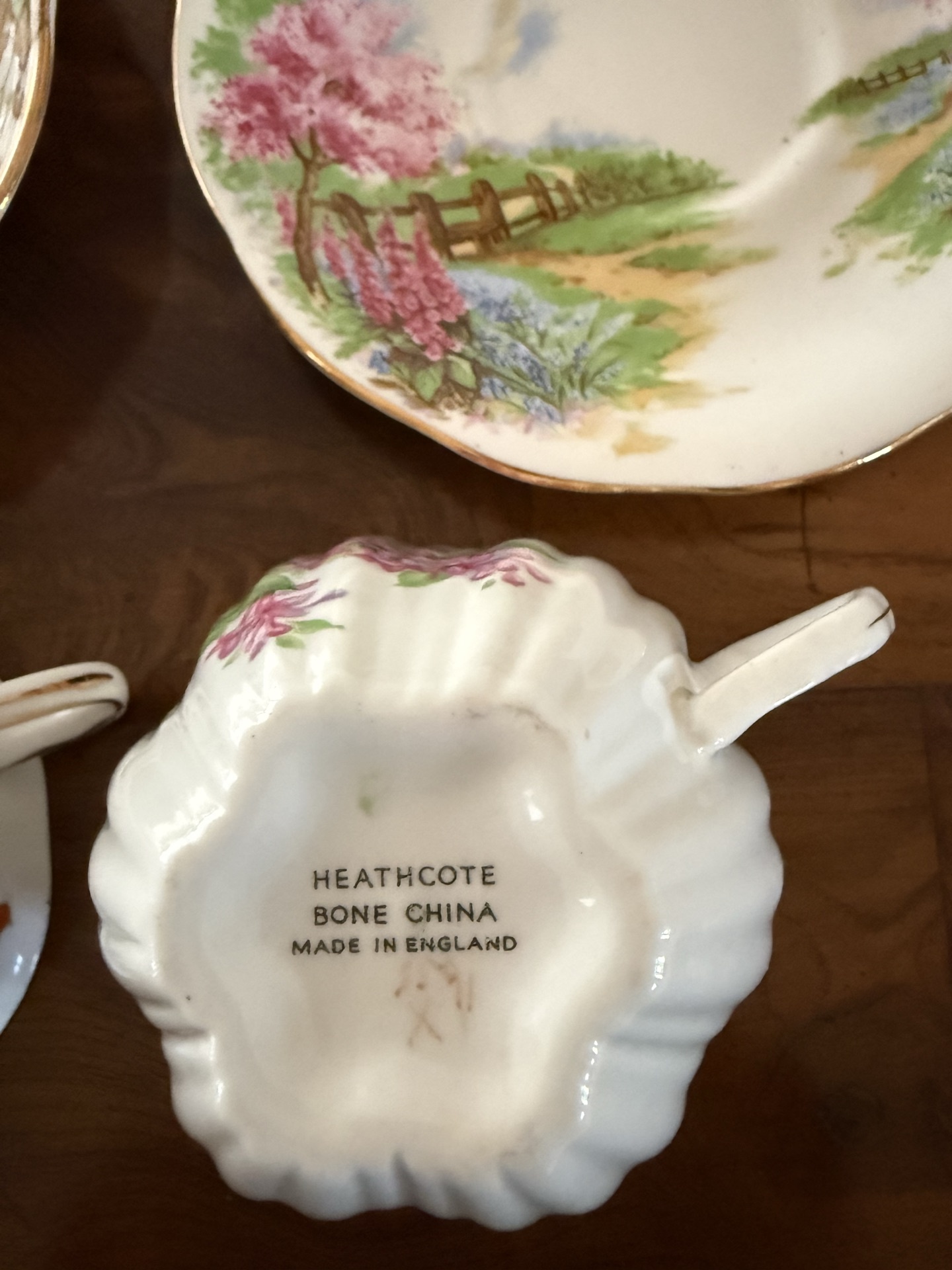 Hobnail milk-glass lamp with floral bone china tea set and dishes - image 3 of 4