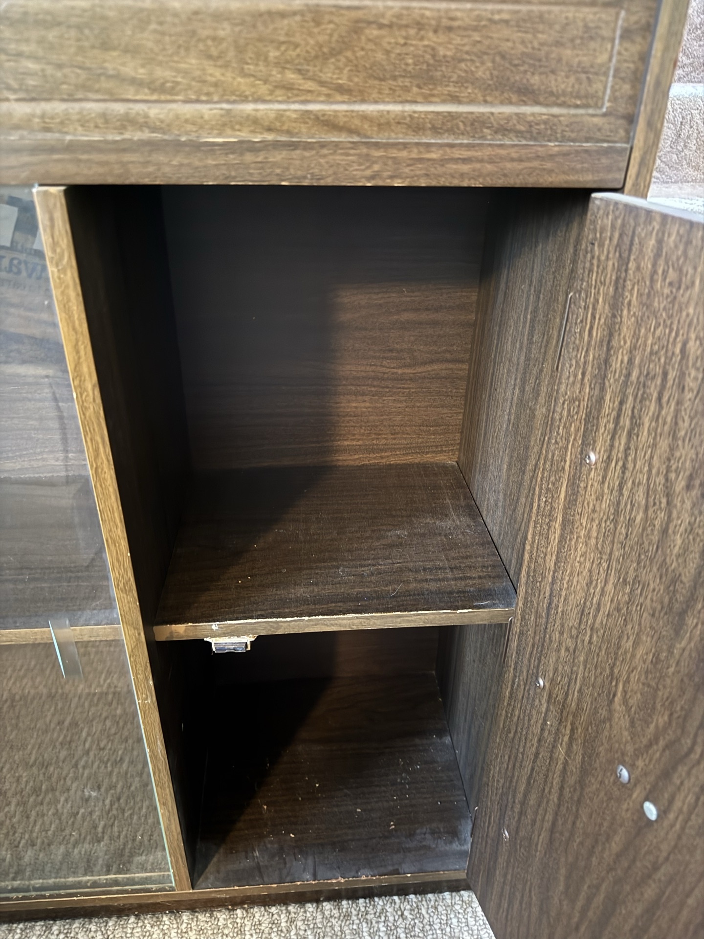 Dark wood TV stand with glass doors - image 2 of 6