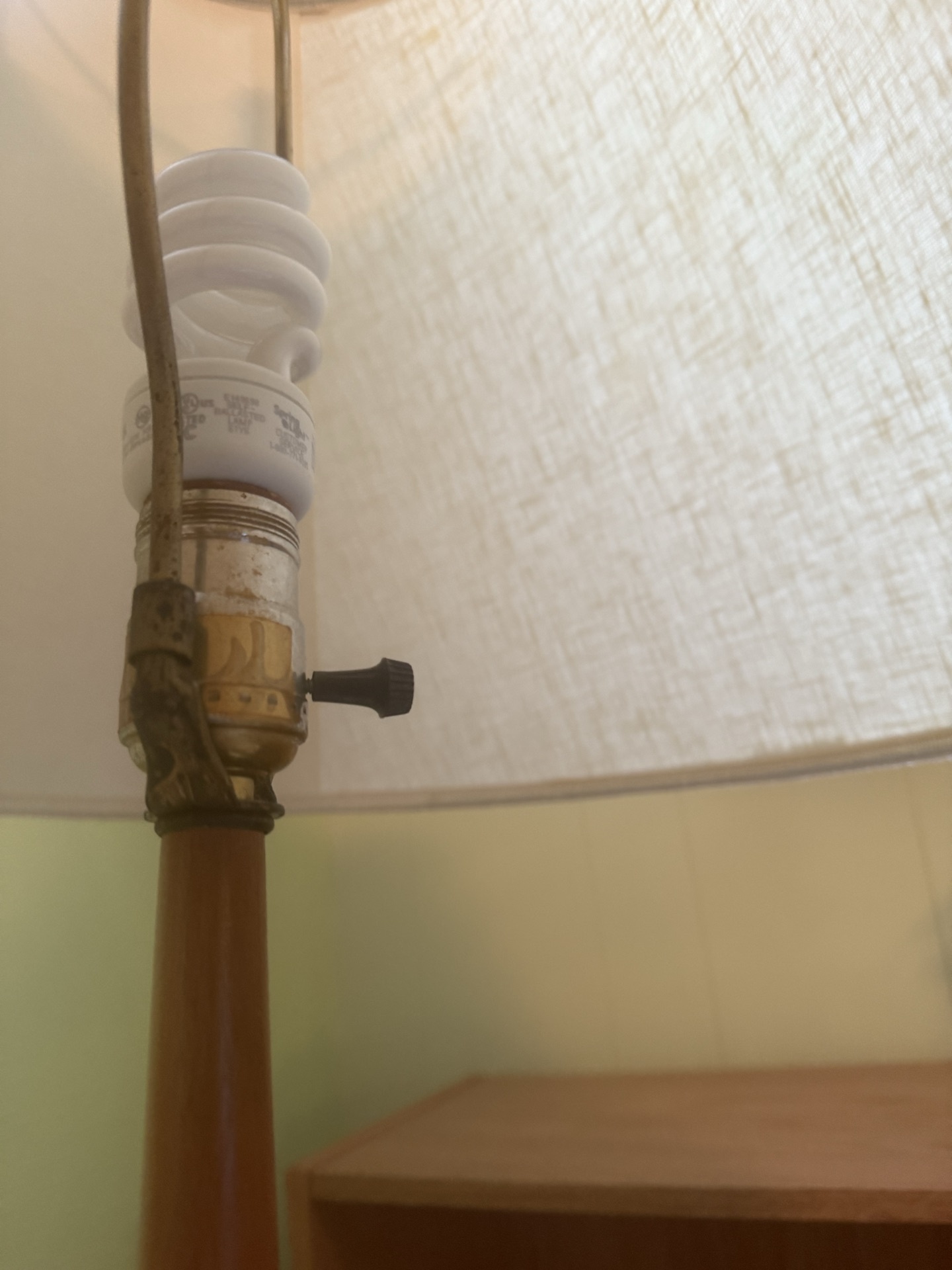 Mid century Danish Table lamp with white ceramic globe base and fabric shade - image 3 of 6