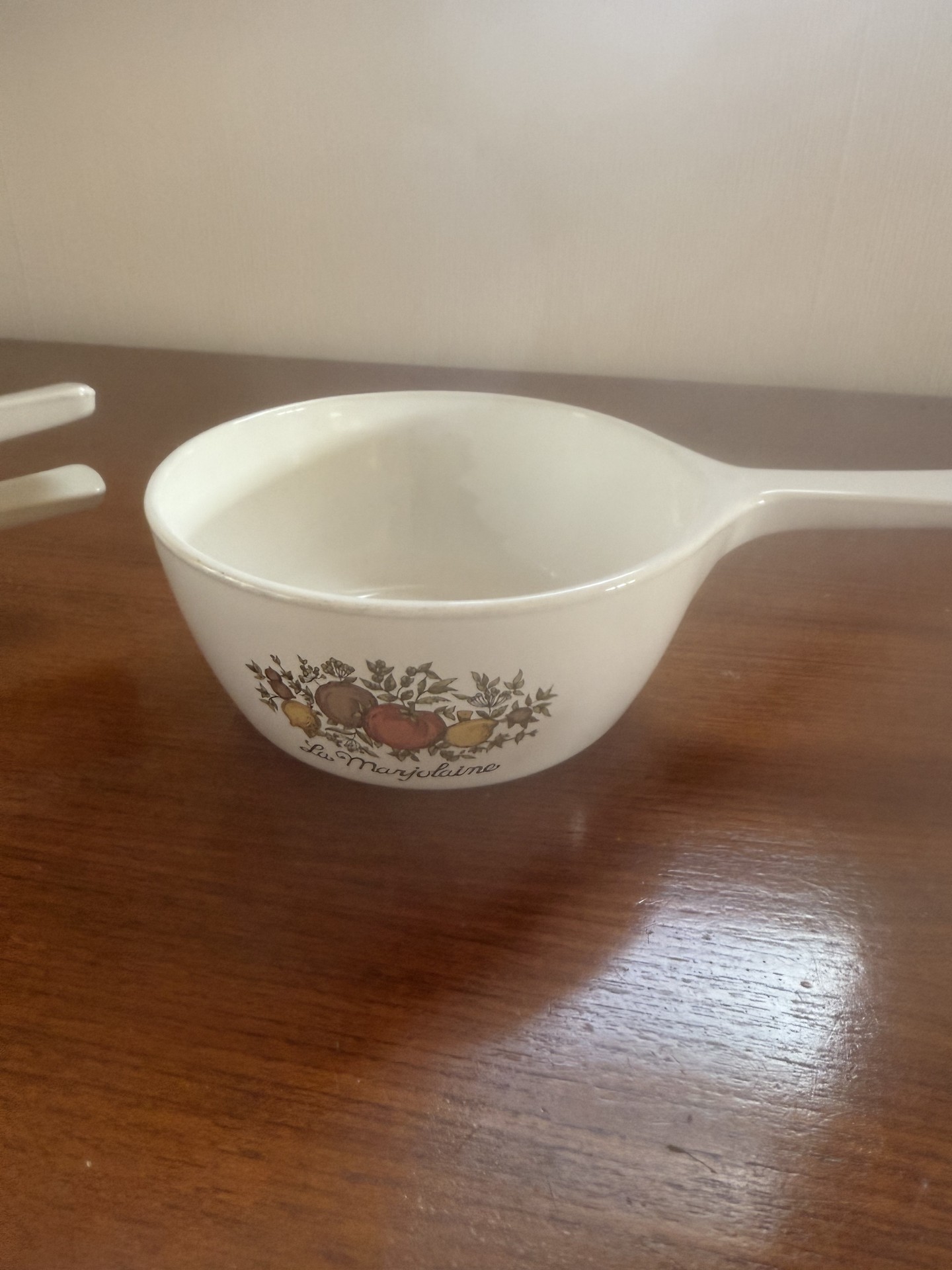 Set of four corningware white ceramic cookware pieces with fruit motif - image 4 of 6