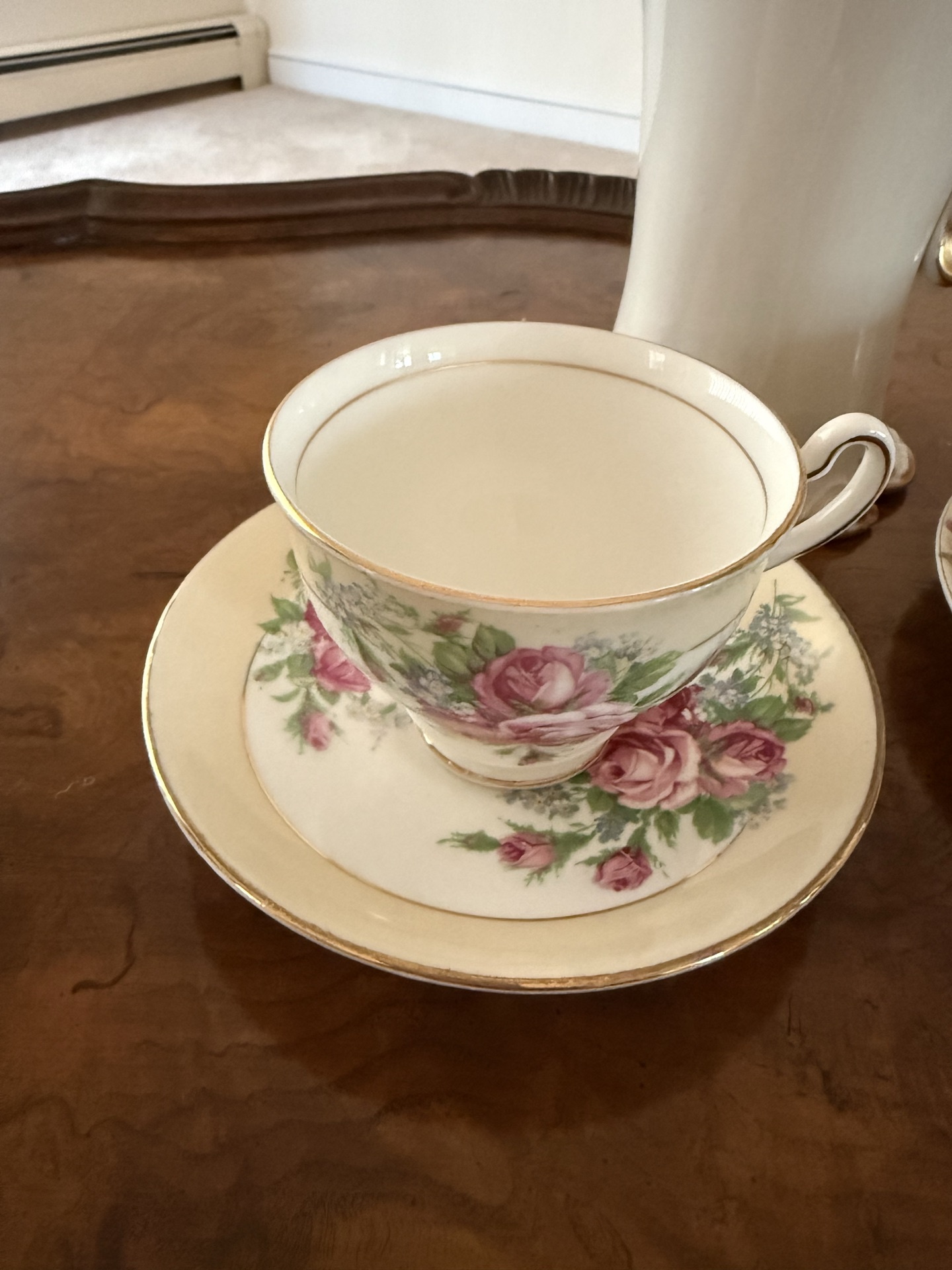 Floral porcelain tea set with teapot, creamer, and cups - image 4 of 10
