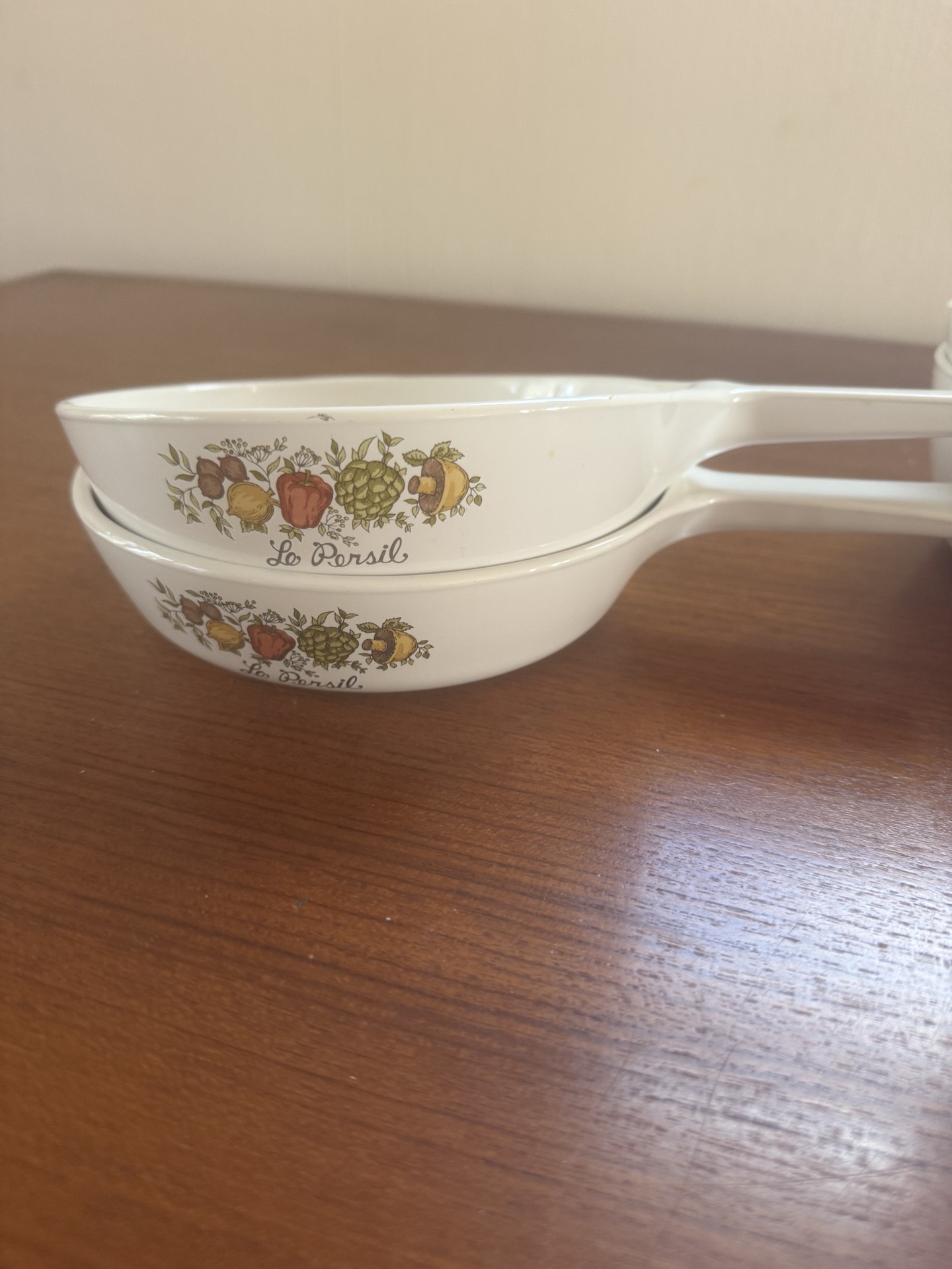 Set of four corningware white ceramic cookware pieces with fruit motif - image 2 of 6