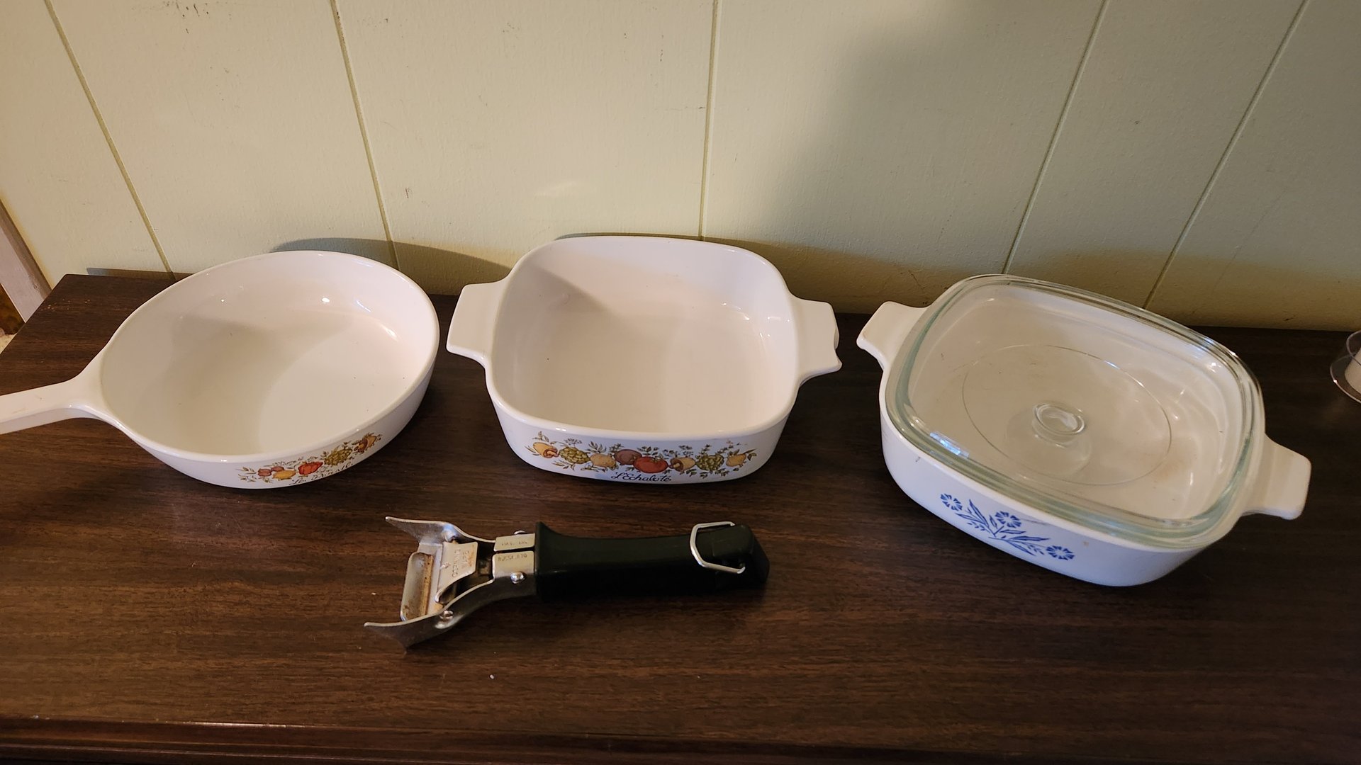 CorningWare bakeware: round skillet, square casserole, and glass-lidded casserole - image 1 of 3