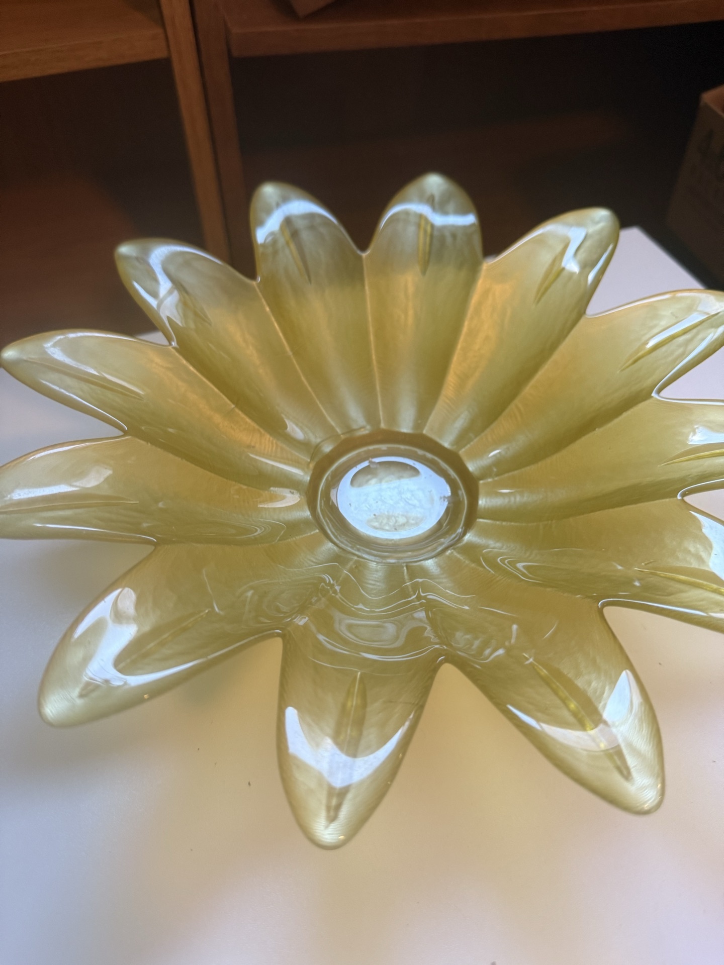 Vintage yellow opalescent glass sunburst bowl with faux lemons - image 1 of 4