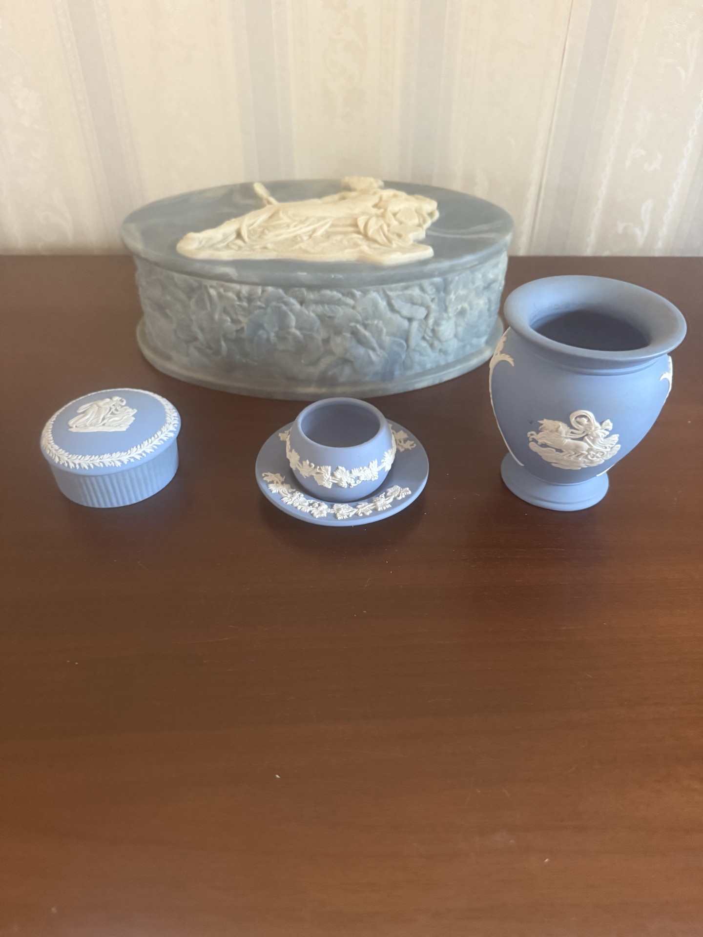 Blue Wedgwood Jasperware Trinket Box Set with Classical Reliefs - image 1 of 11