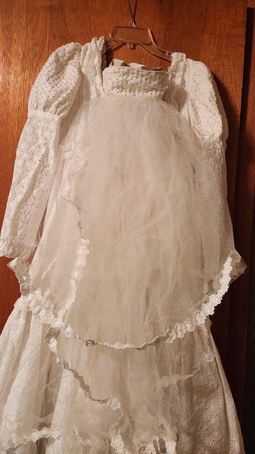 Vintage Handmade Lace Wedding Dress with Veil - image 3 of 6