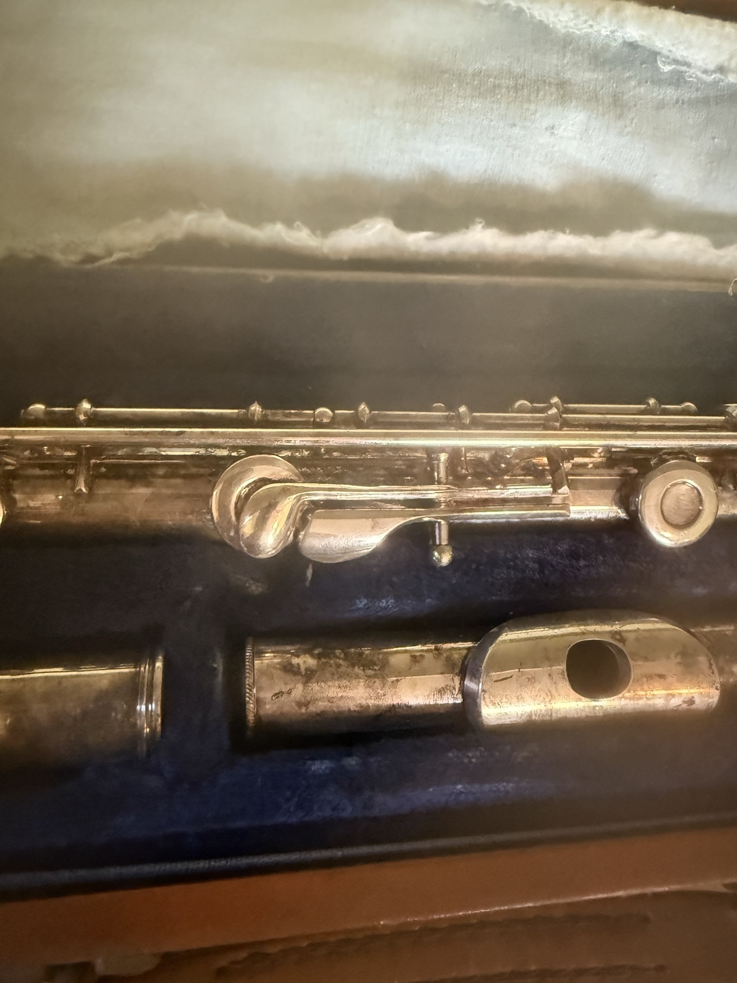 Disassembled silver flute in blue velvet case - image 3 of 5