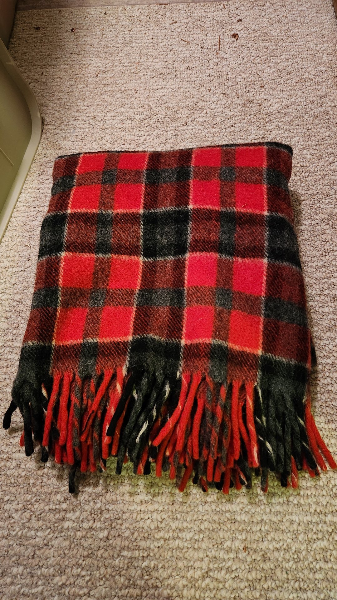 Red and Black Plaid Wool Blanket with Fringe - image 2 of 4