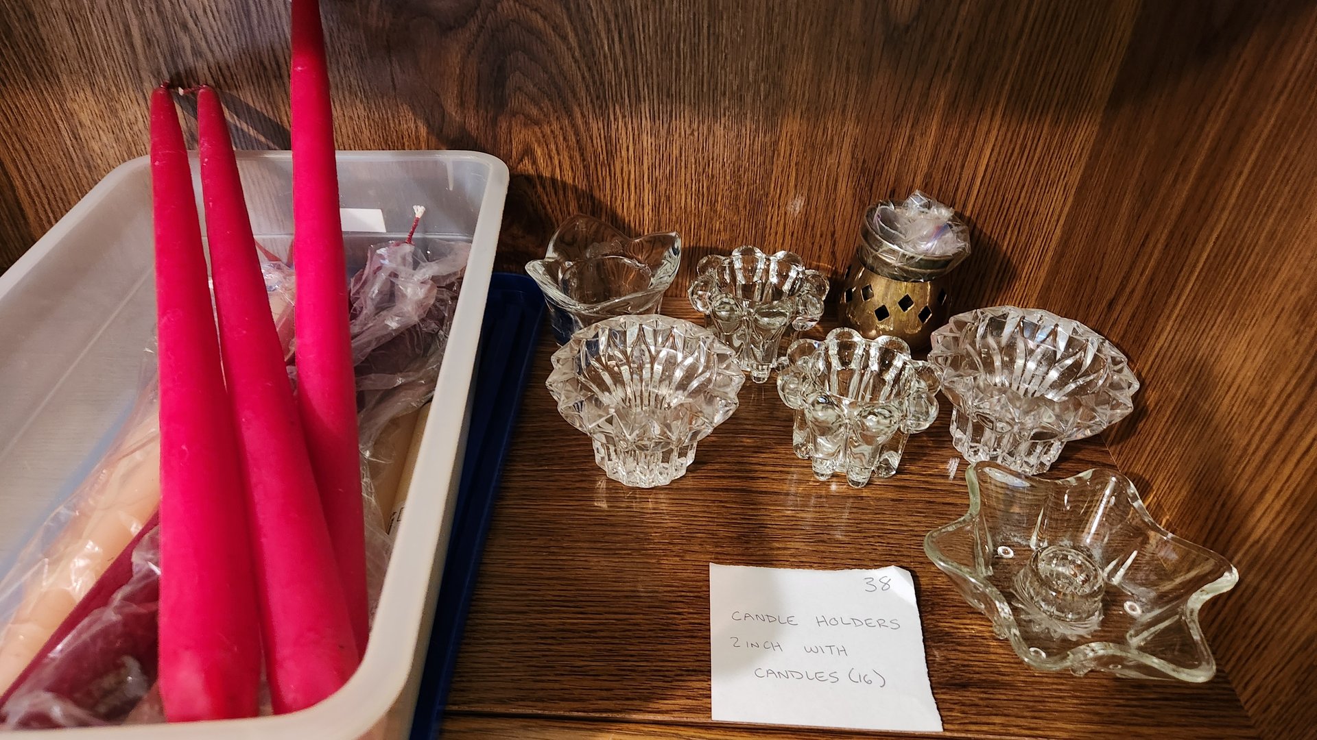 Glass Candle Holders and Pink Taper Candles - image 3 of 4