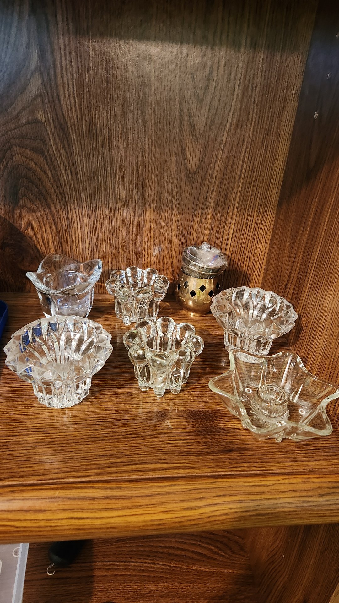 Glass Candle Holders and Pink Taper Candles - image 1 of 4