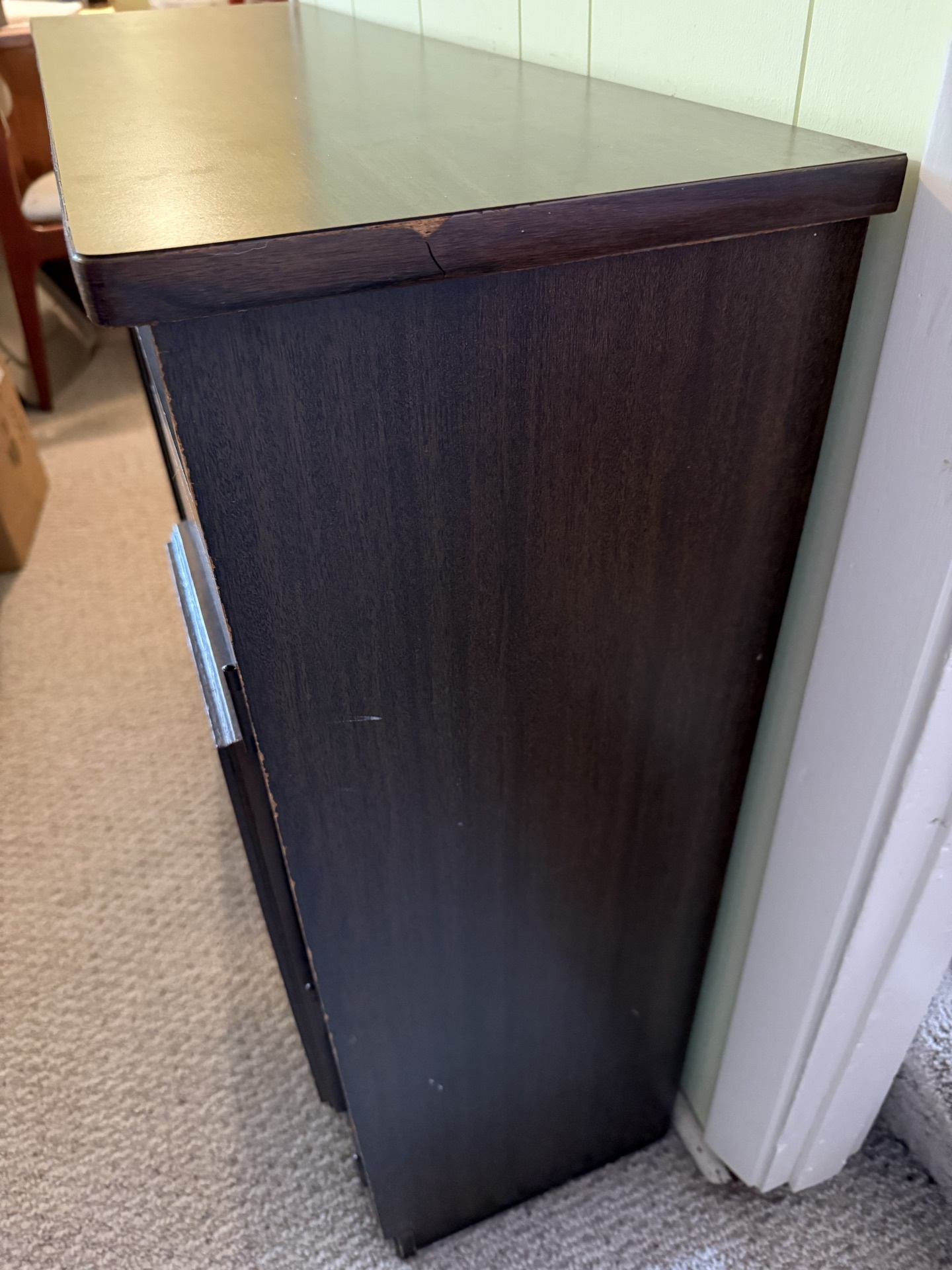 Dark wood TV stand with glass doors - image 4 of 6