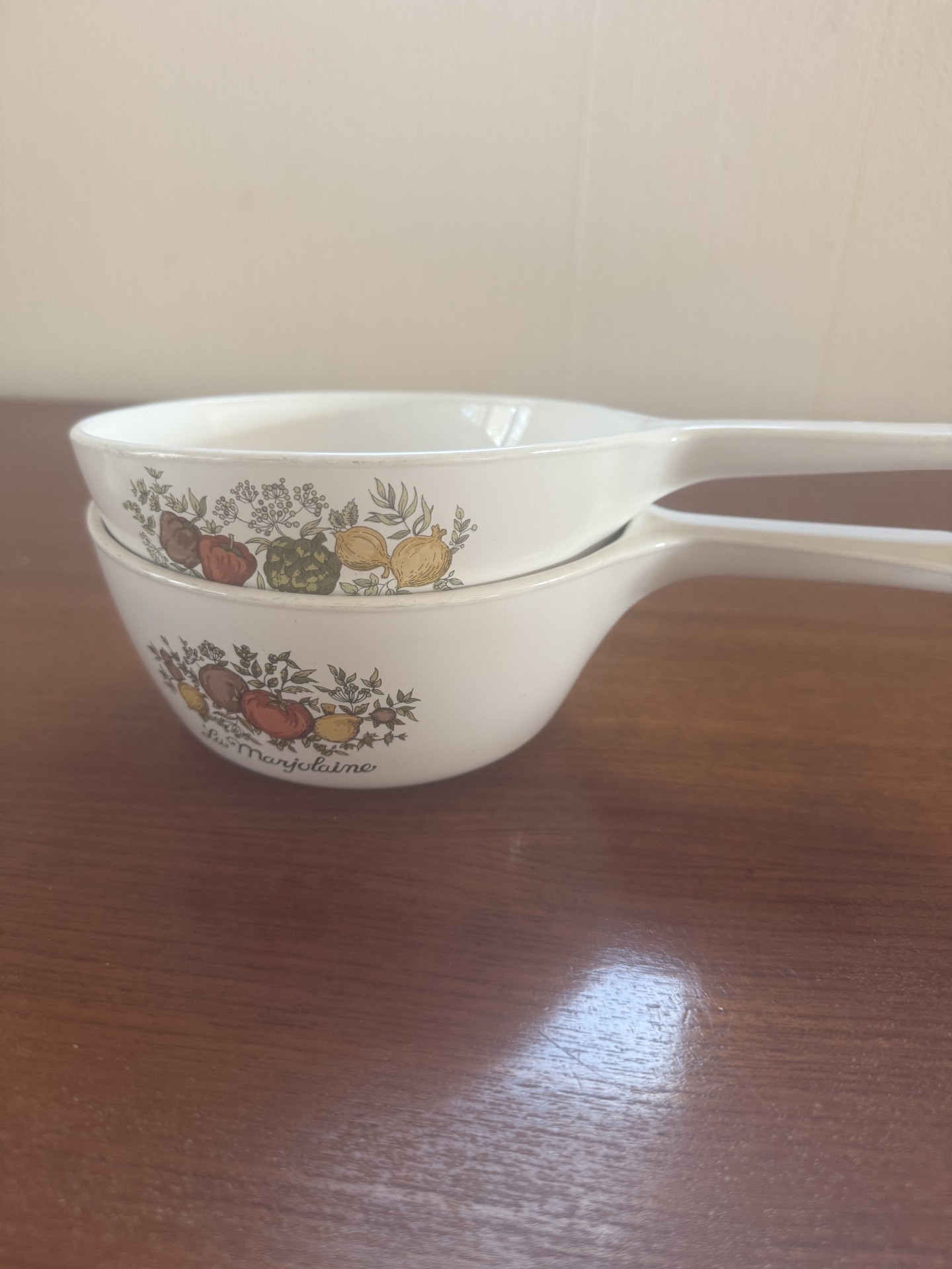 Set of four corningware white ceramic cookware pieces with fruit motif - image 3 of 6
