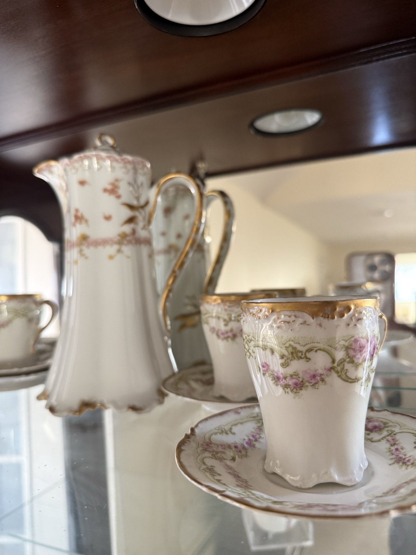 France-marked porcelain tea set with floral and gold trim - image 2 of 7