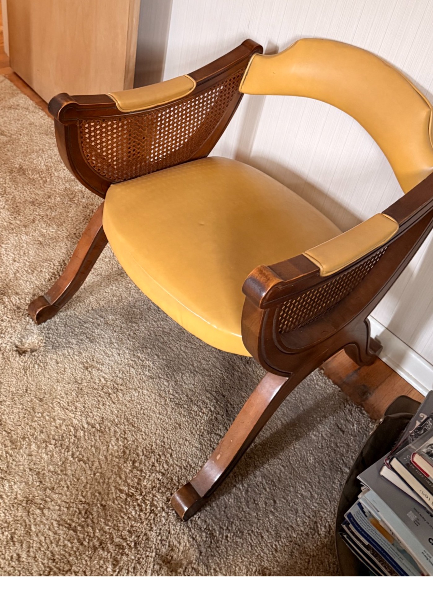 Wooden Armchair with Upholstered Seat and Cane Panels - image 2 of 2