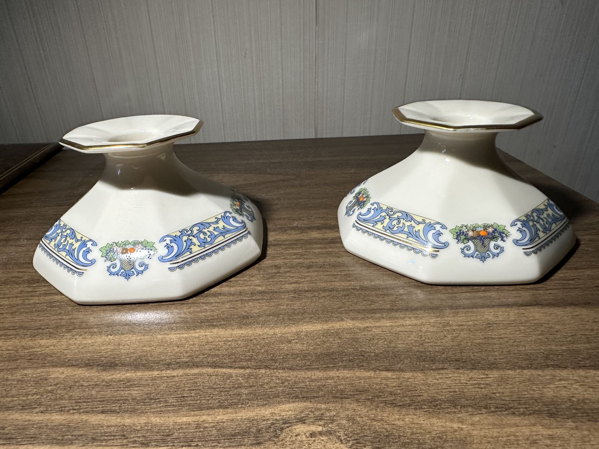 Lenox Autumn Porcelain Candlesticks with Blue Taper Candles - image 3 of 6