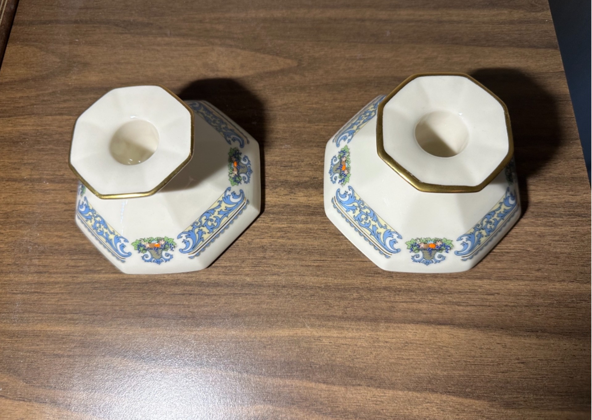 Lenox Autumn Porcelain Candlesticks with Blue Taper Candles - image 2 of 6