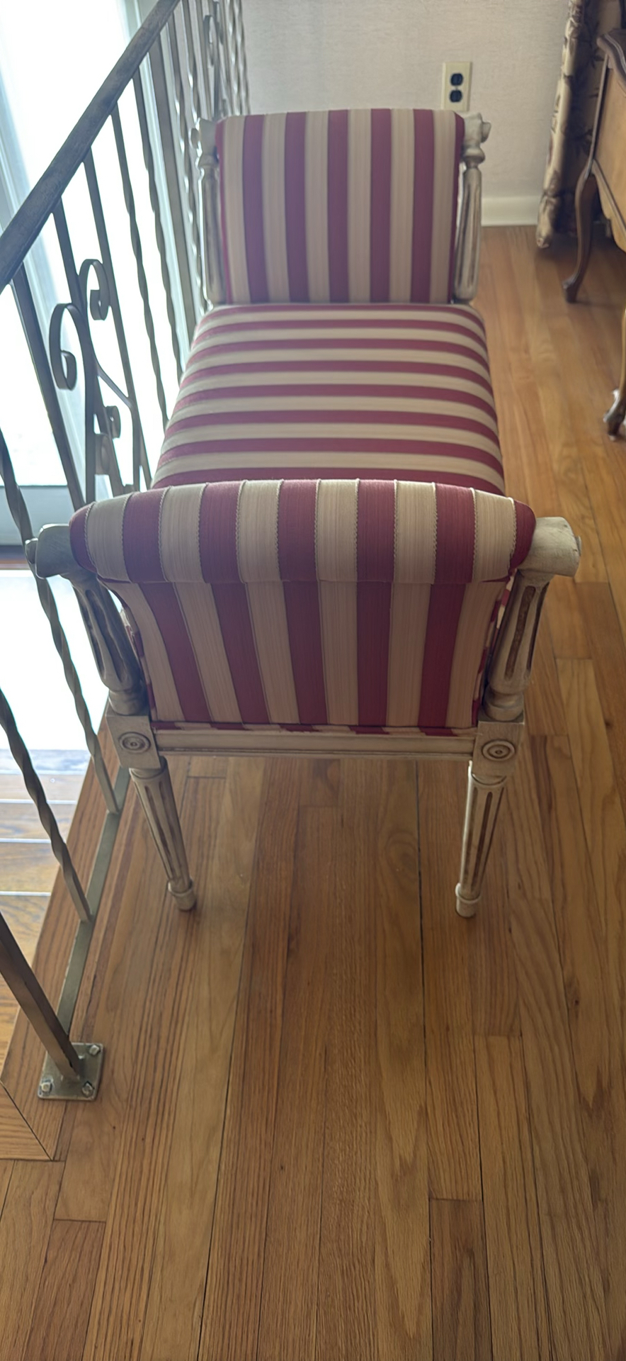 Upholstered Striped Bench with Arms - image 3 of 4