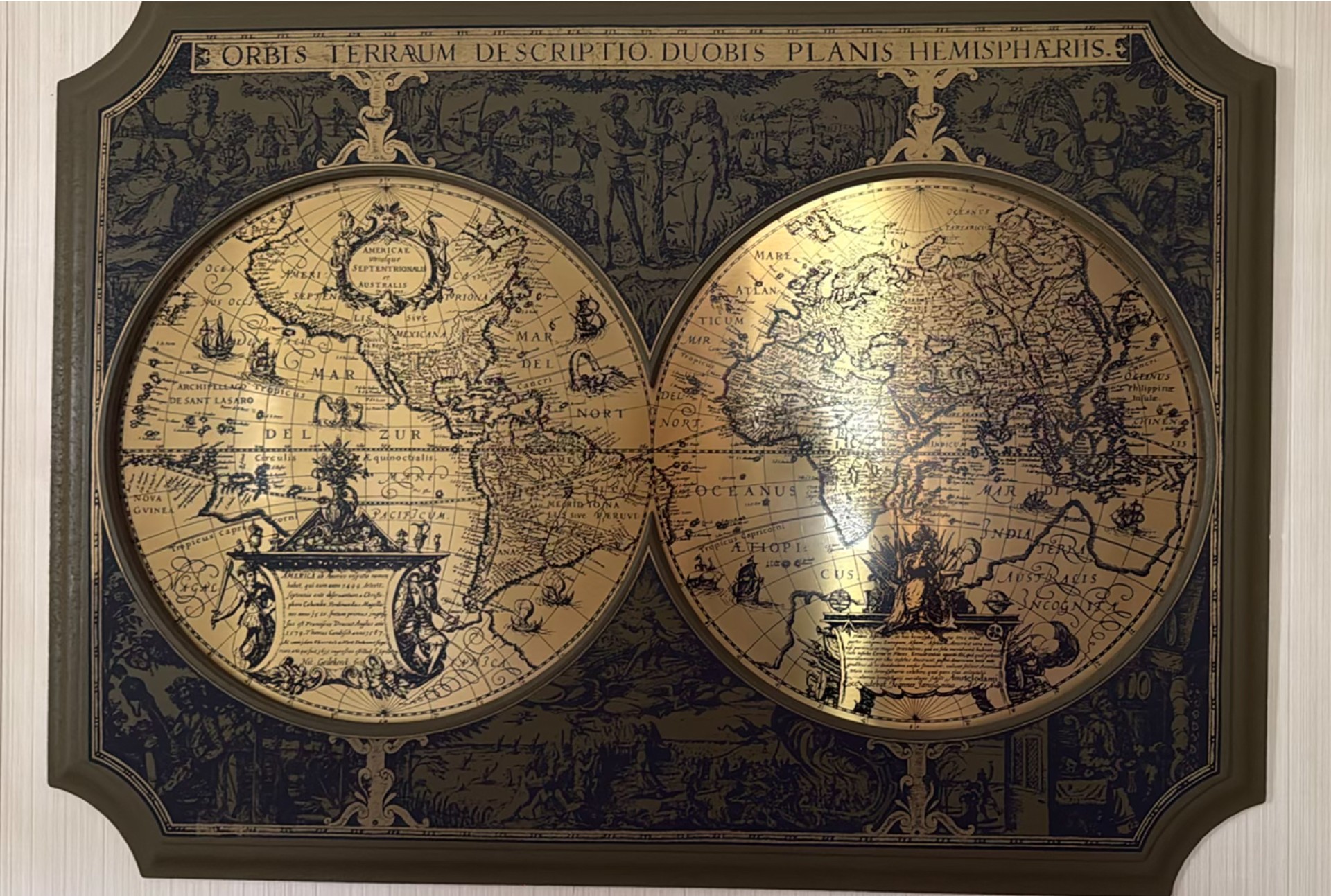 Framed Antique-Style World Map Wall Art - image 1 of 3