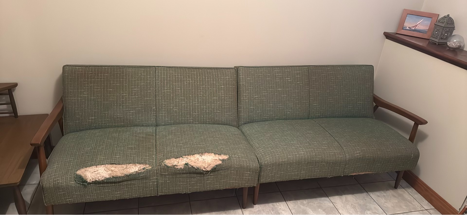 Two Mid Century Modern Green Upholstered Loveseats - image 1 of 2