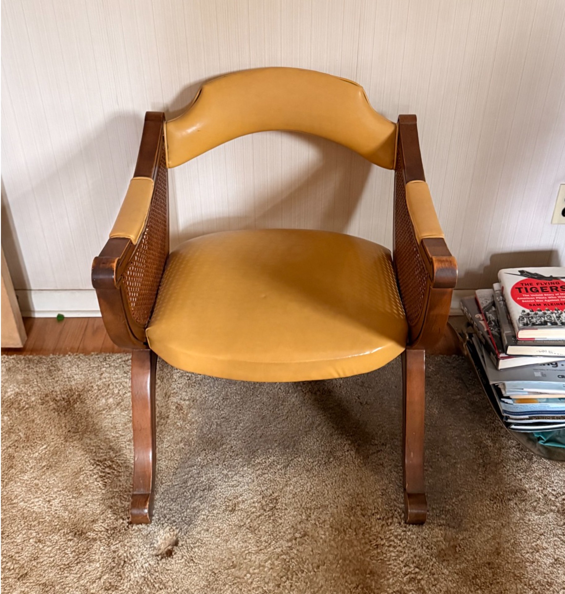 Wooden Armchair with Upholstered Seat and Cane Panels - image 1 of 2