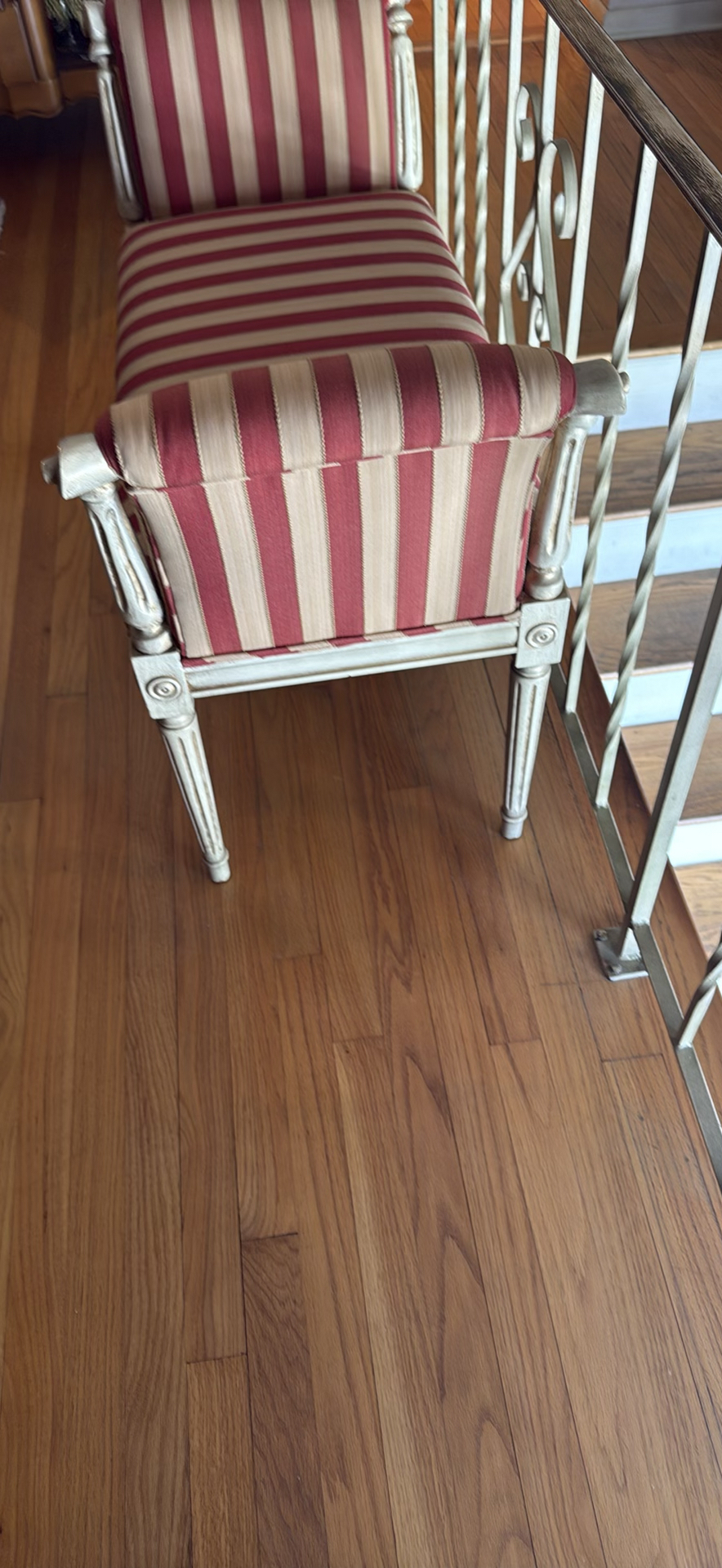 Upholstered Striped Bench with Arms - image 4 of 4