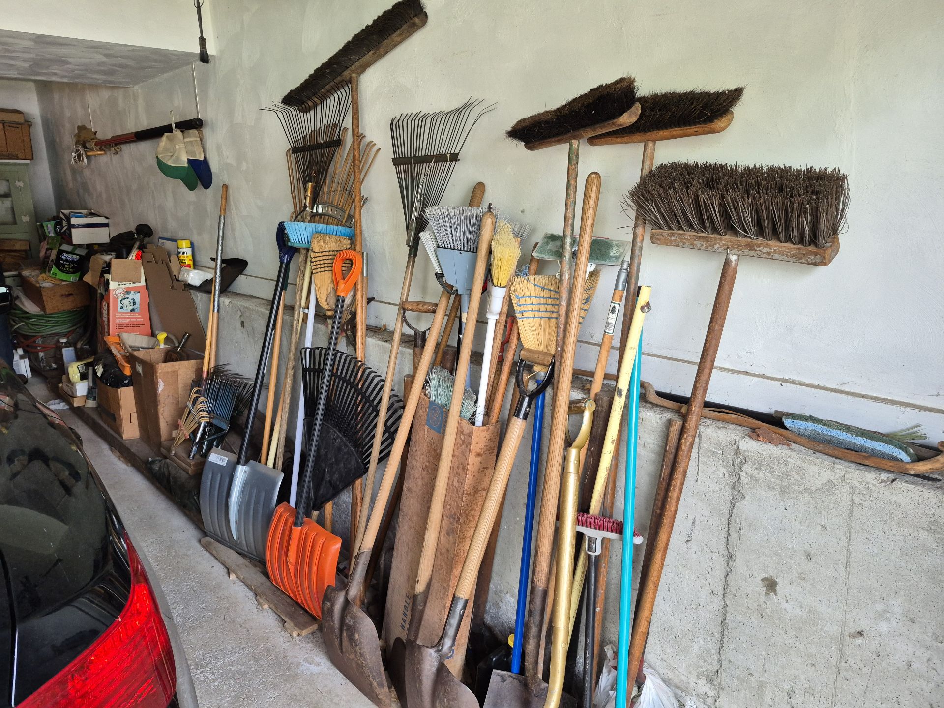 Assorted Yard Tools Including Brooms, Rakes, and Shovels - image 1 of 3