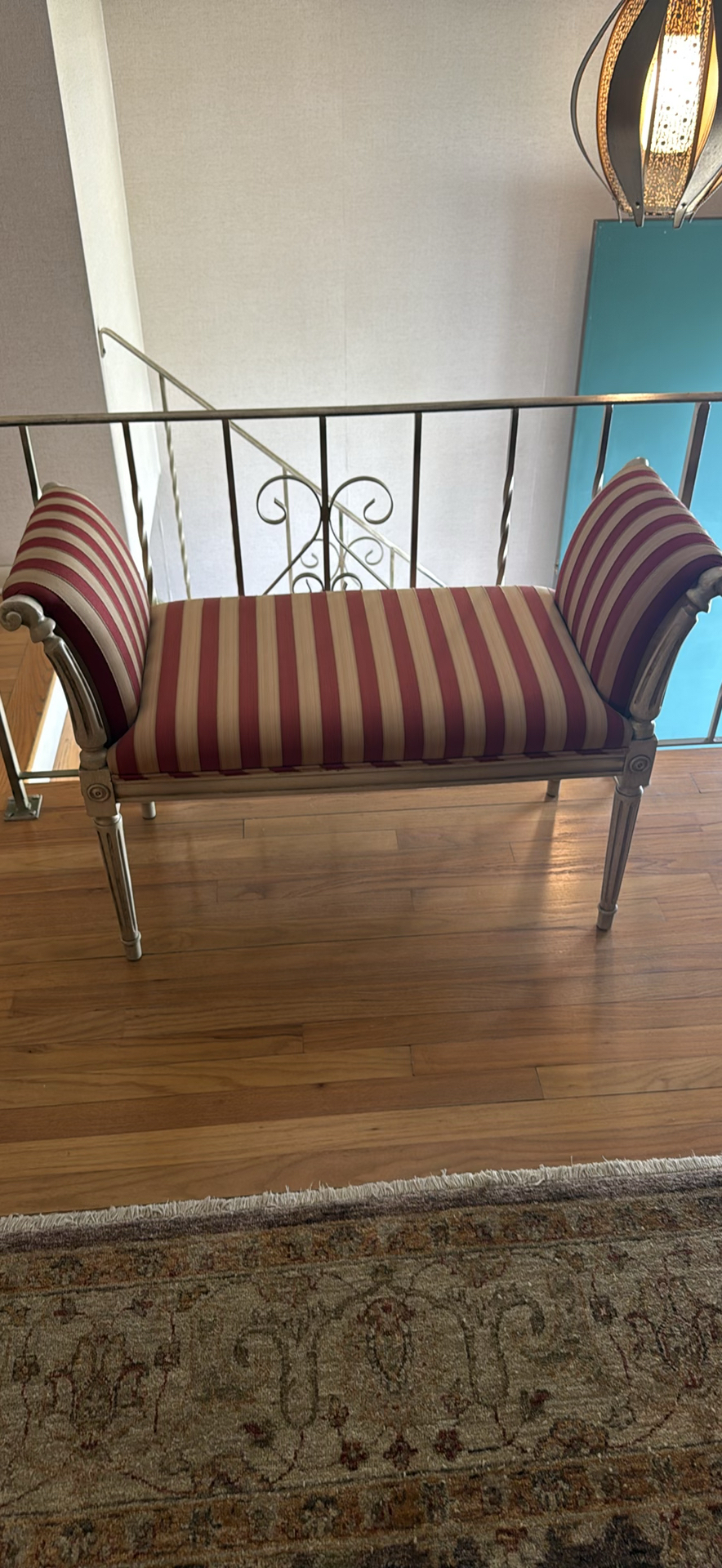 Upholstered Striped Bench with Arms - image 1 of 4