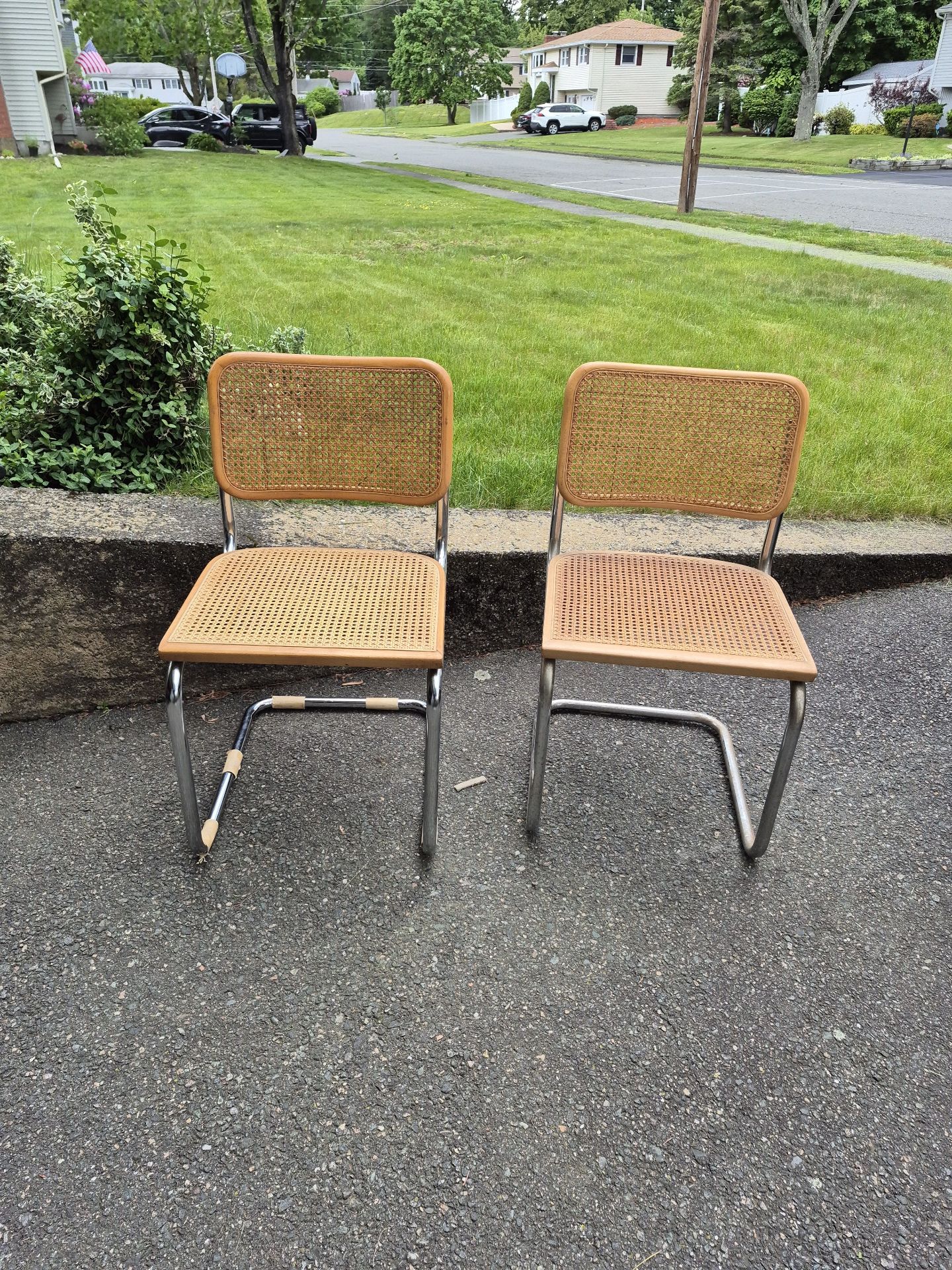 Pair of Cane Seat Chairs with Metal Frames - image 1 of 4