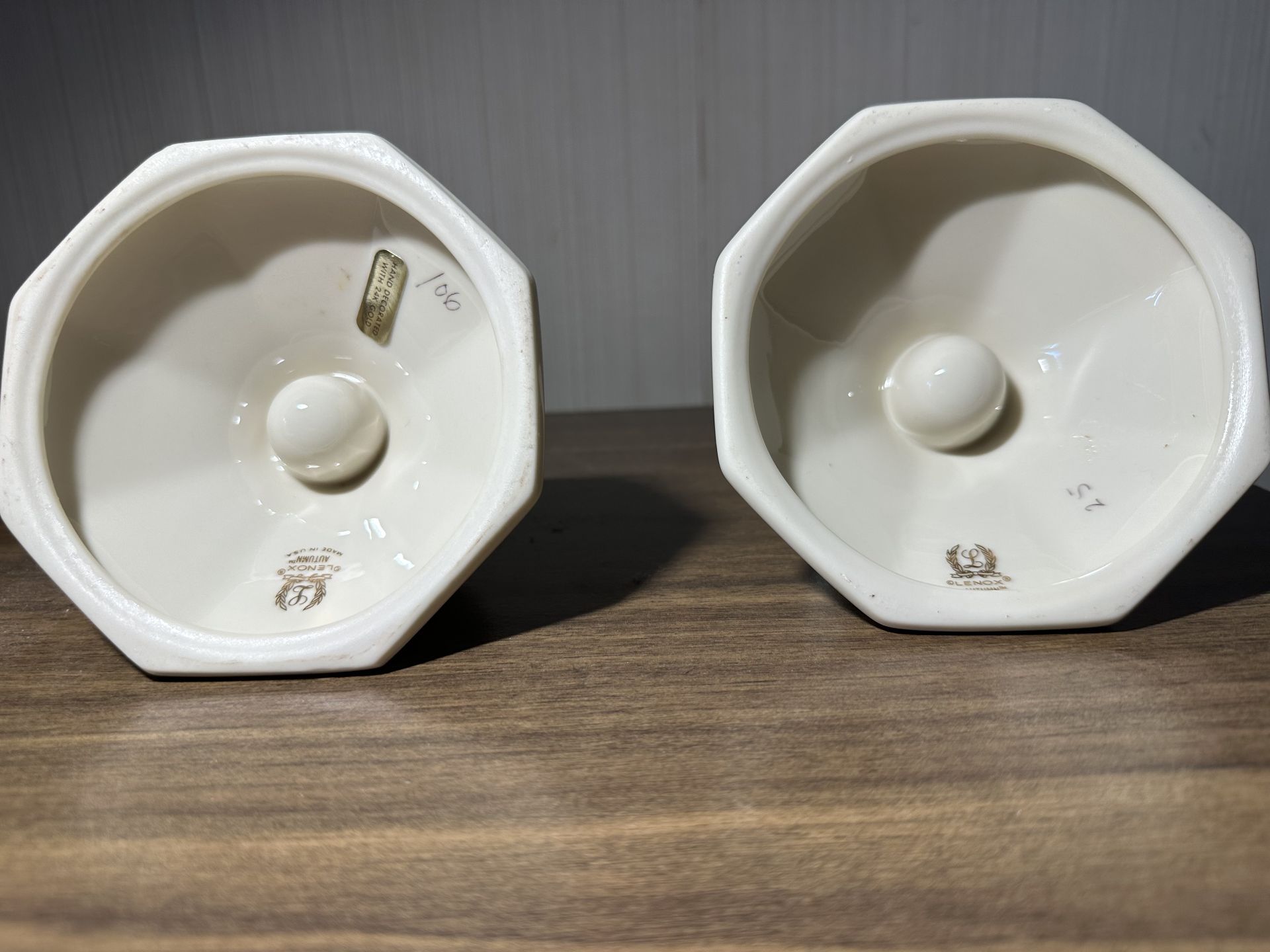 Lenox Autumn Porcelain Candlesticks with Blue Taper Candles - image 4 of 6