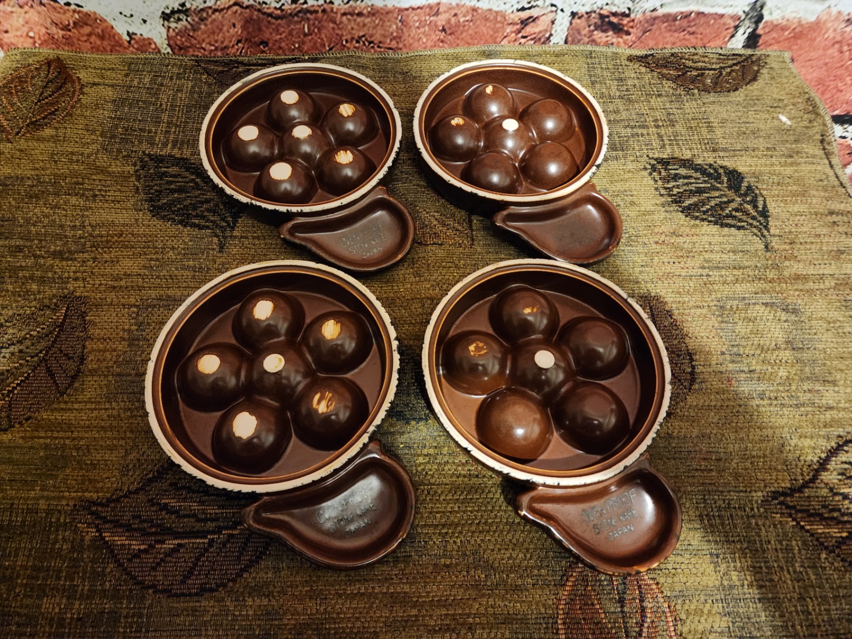 Vintage Set "Made in Japan" escargot dishes often feature 6-hole, brown-glazed ceramic - image 4 of 4
