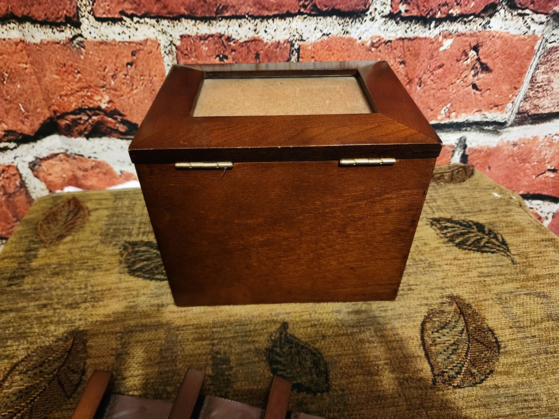 Vintage wooden display box set with ring-slot lid and glass-front frame - image 6 of 8
