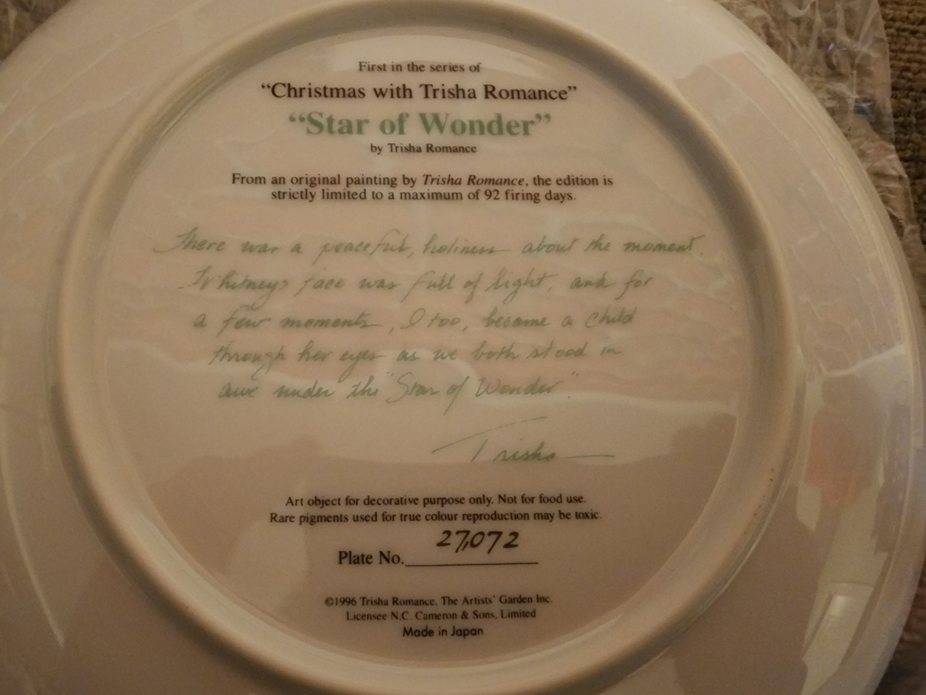 Trisha Romance Star of Wonder decorative plate with COA - image 2 of 7