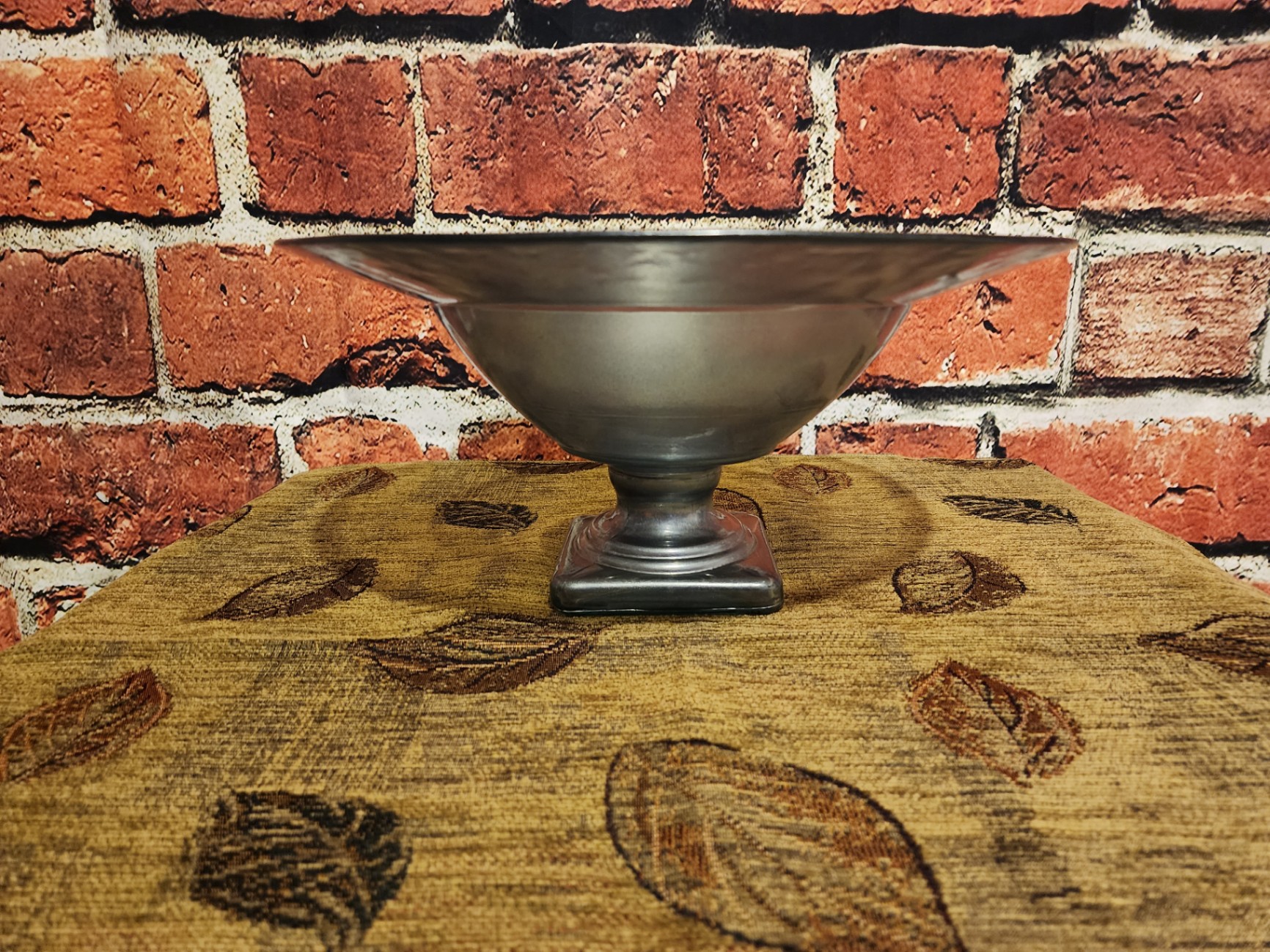 Blue Metallic Glass pedestal bowl on square base - image 7 of 7