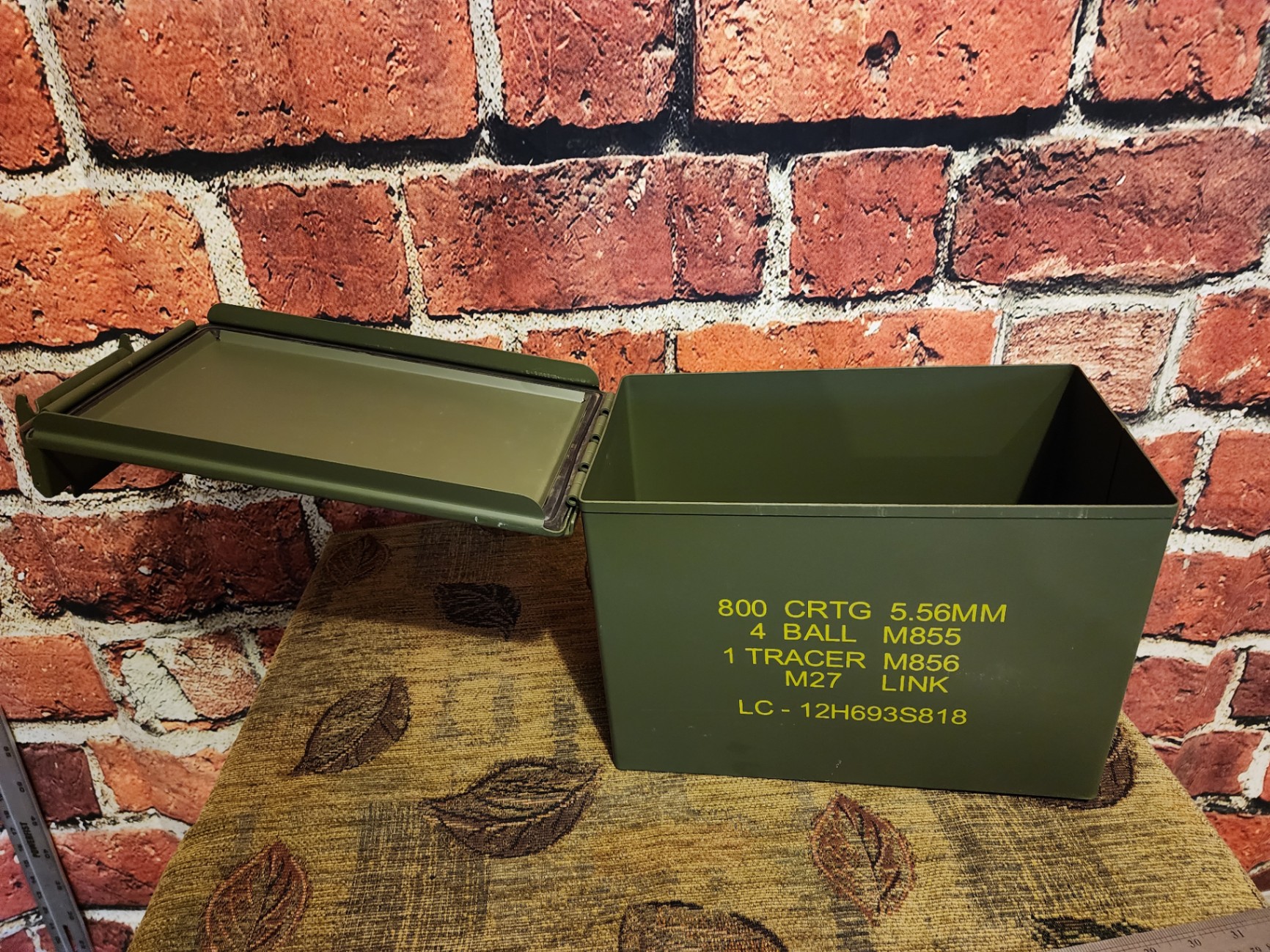 Olive-drab metal ammo can with stencil markings - image 7 of 8