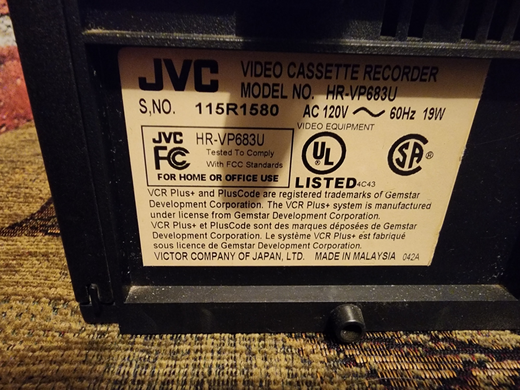 JVC Video Cassette Recorder HR-VP683U - image 6 of 10