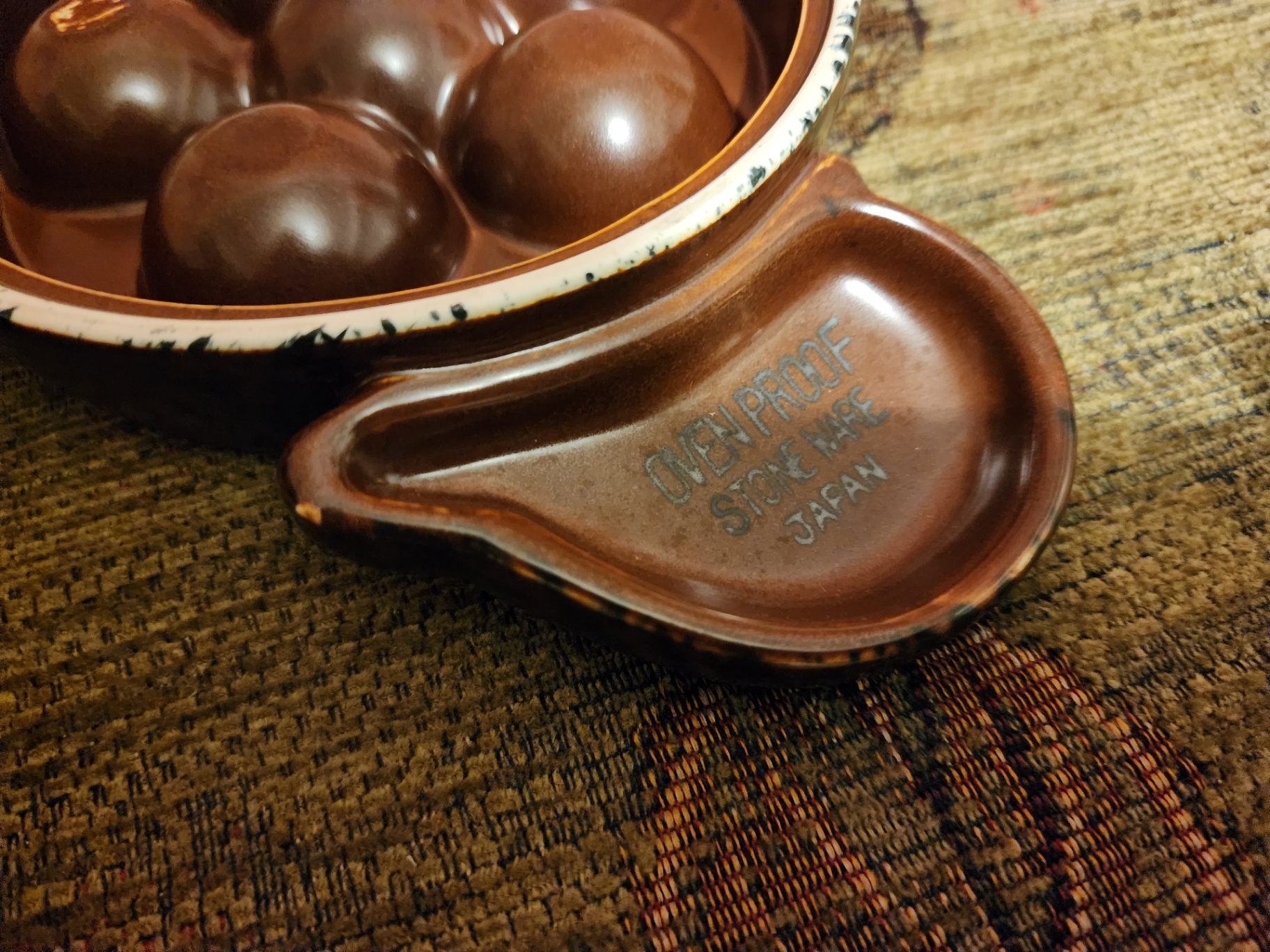 Vintage Set "Made in Japan" escargot dishes often feature 6-hole, brown-glazed ceramic - image 3 of 4