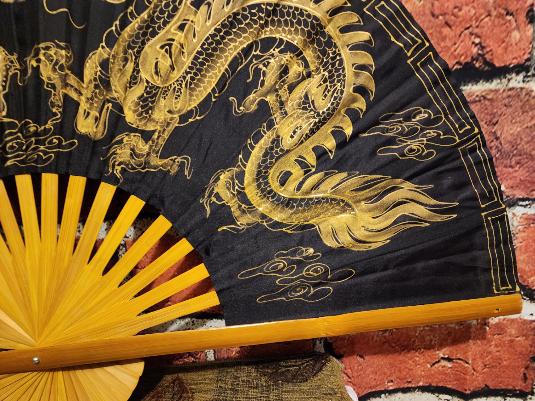 Black and Gold Dragon Folding Fan - image 5 of 10