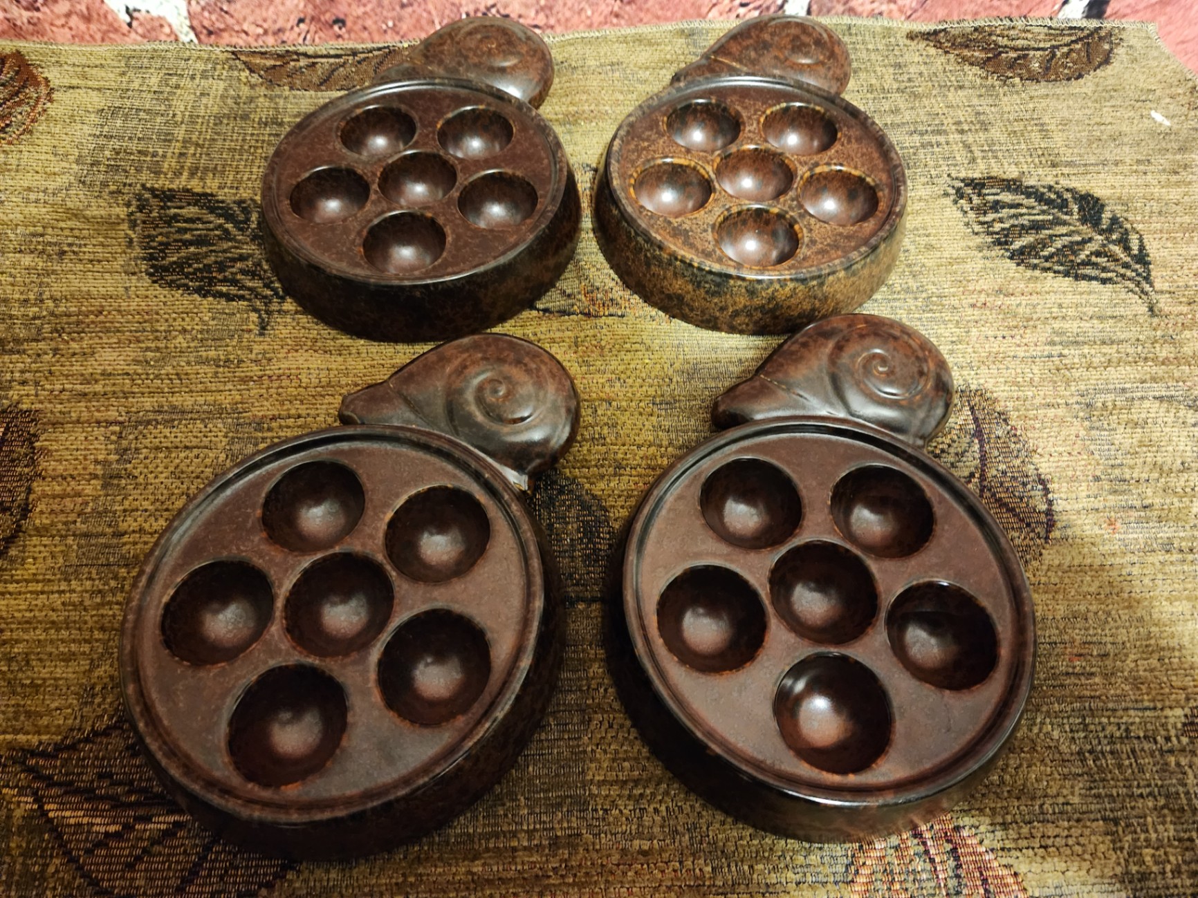 Vintage Set "Made in Japan" escargot dishes often feature 6-hole, brown-glazed ceramic - image 1 of 4