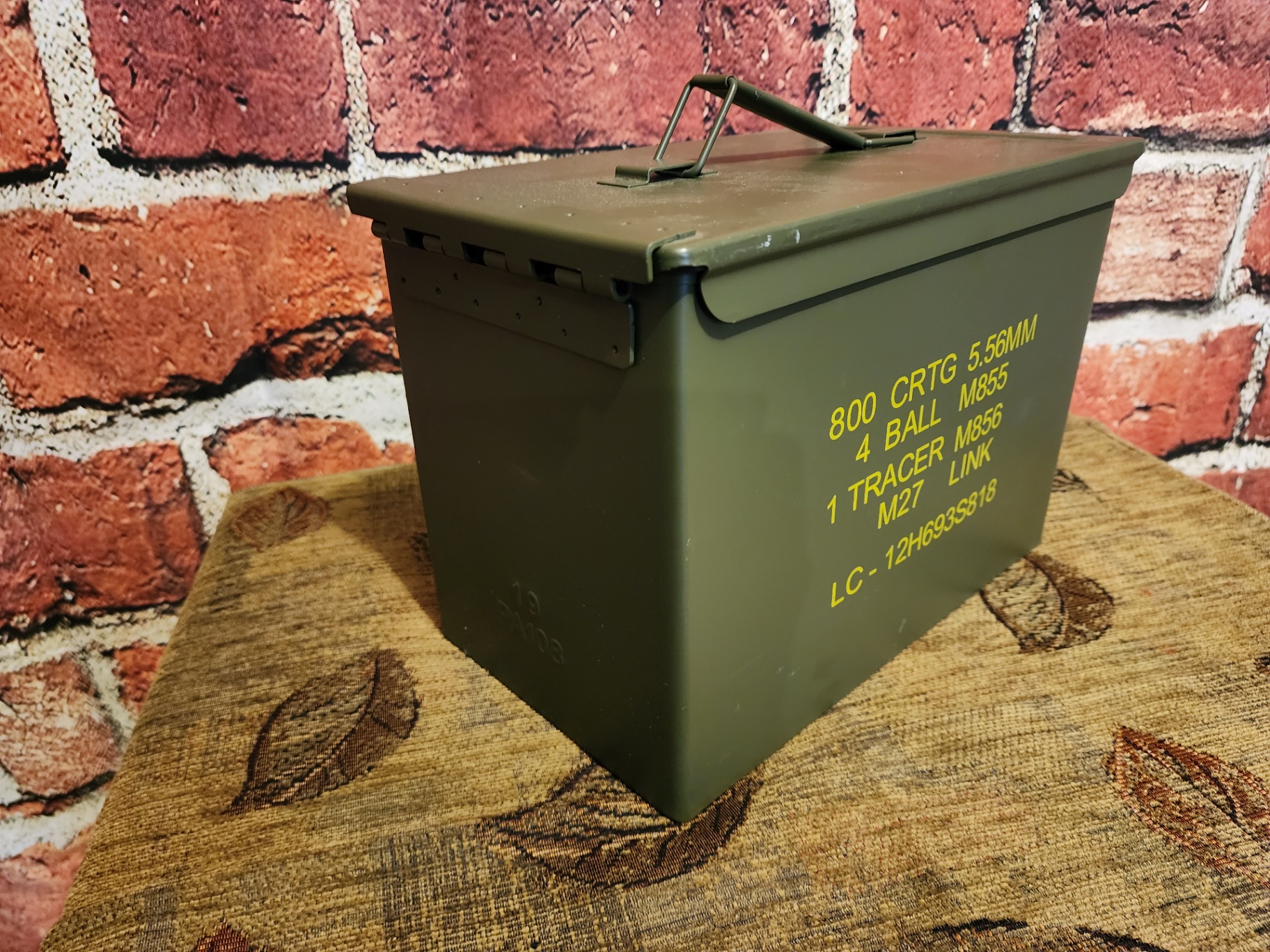 Olive-drab metal ammo can with stencil markings - image 4 of 8