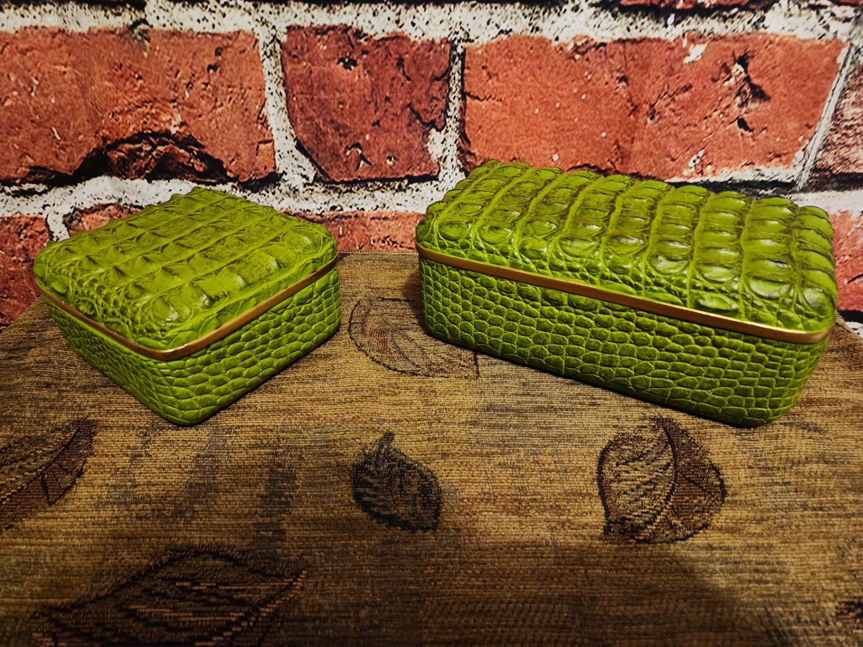 Green alligator-patterned storage boxes set - image 1 of 10