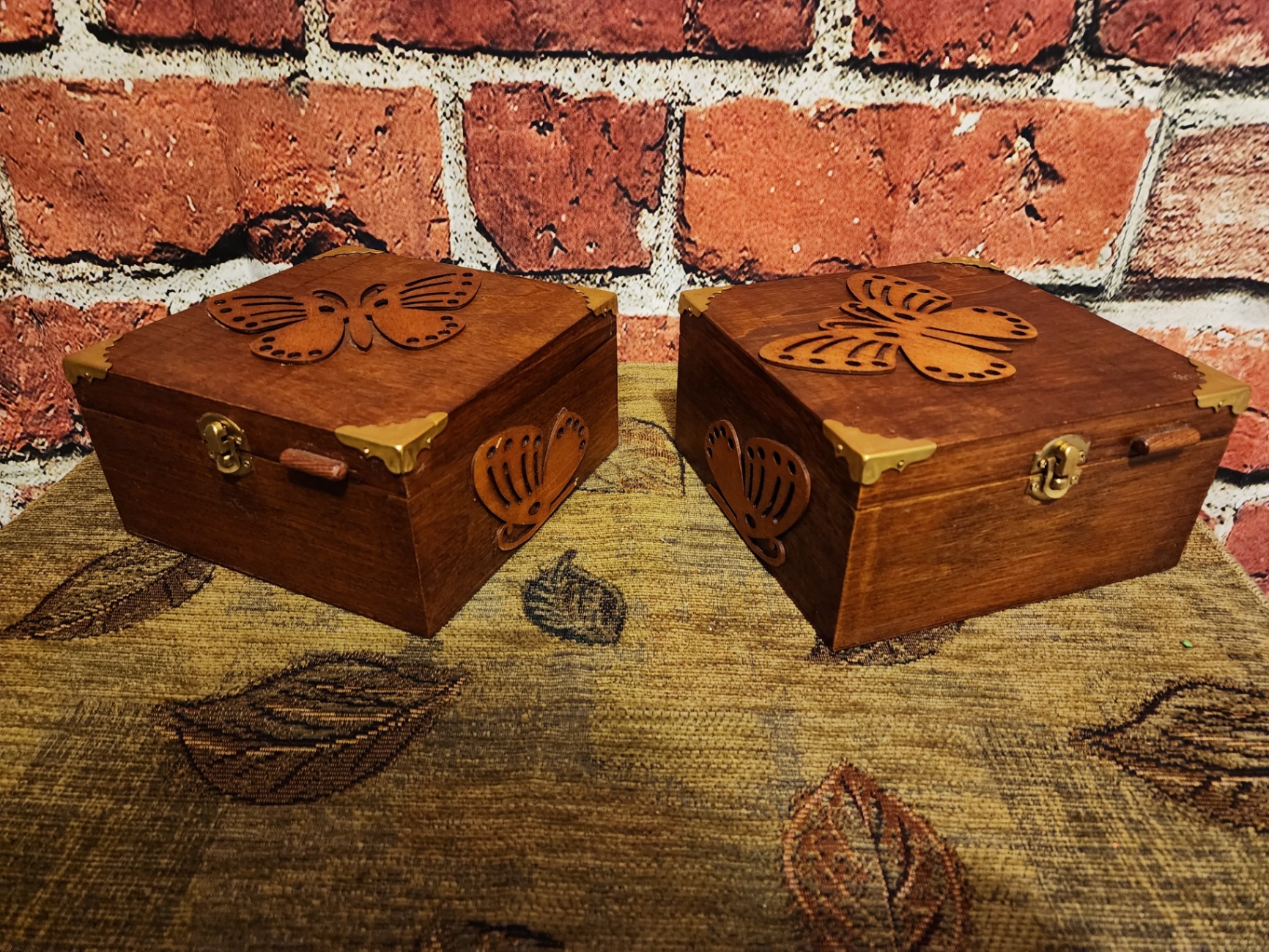 Pair of wooden butterfly-decorated boxes - image 1 of 8