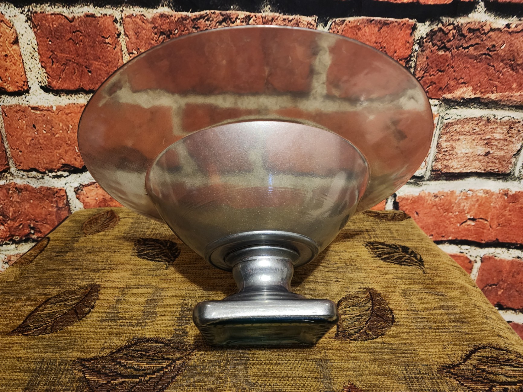 Blue Metallic Glass pedestal bowl on square base - image 4 of 7