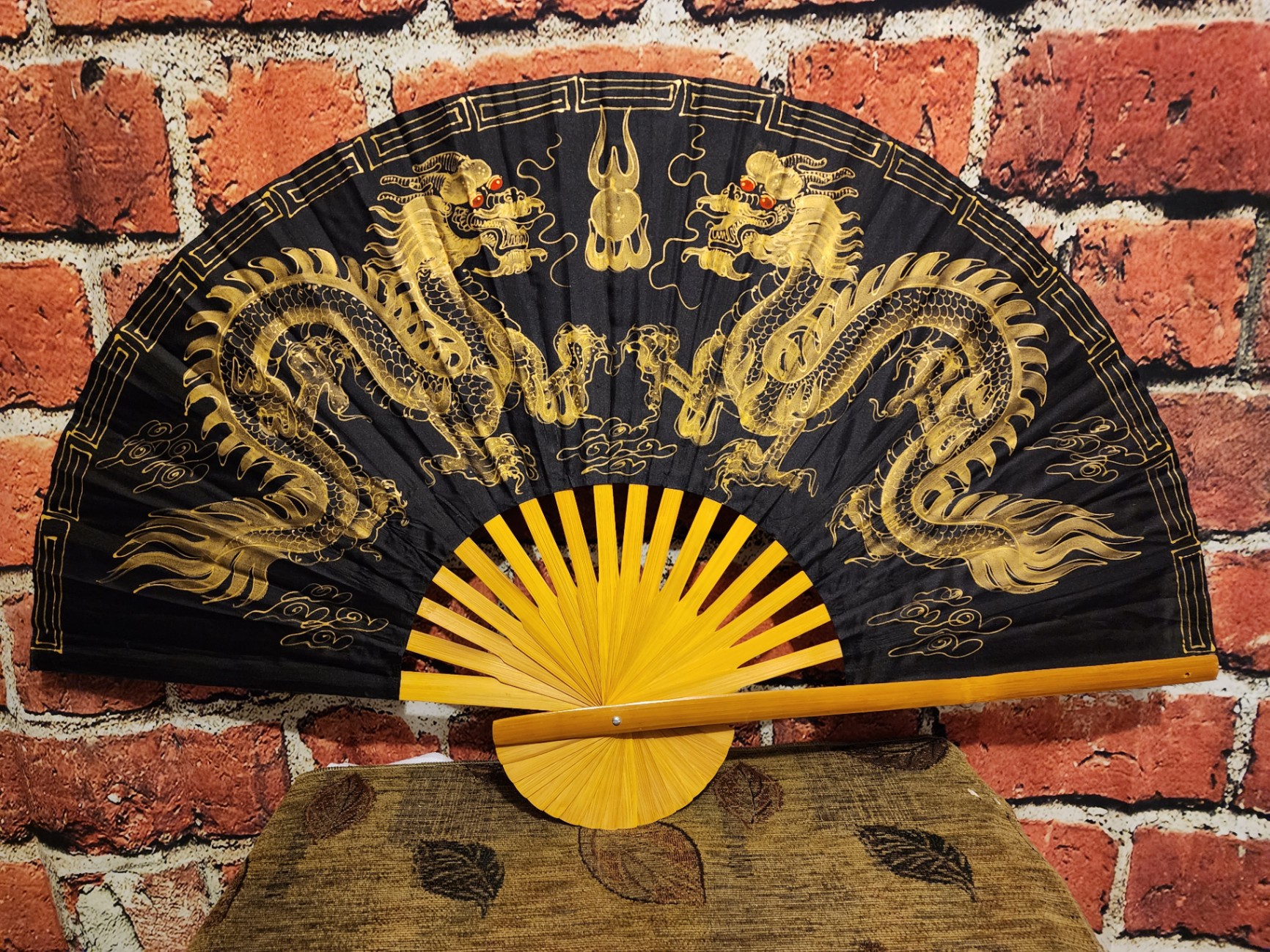 Black and Gold Dragon Folding Fan - image 1 of 10