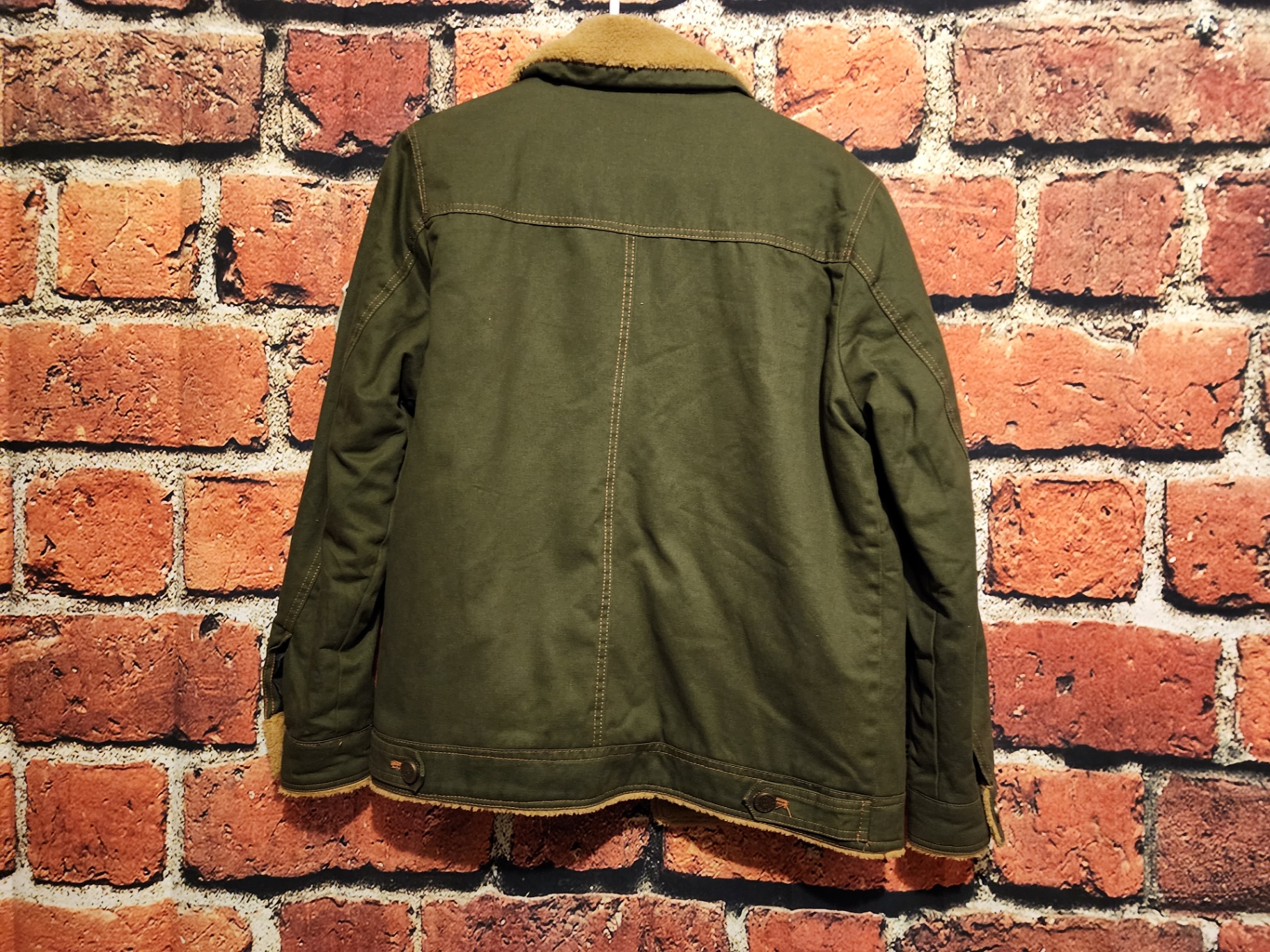 Olive green sherpa-lined jacket with patches - image 2 of 9