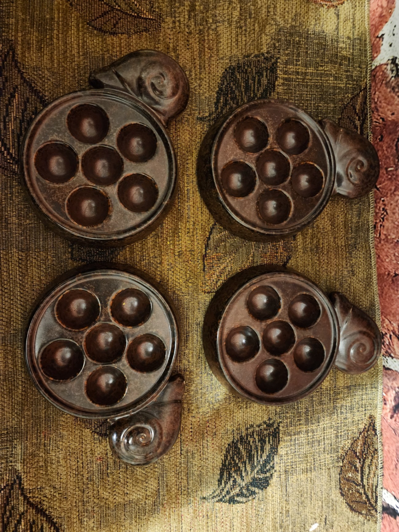 Vintage Set "Made in Japan" escargot dishes feature 6-hole, brown-glazed ceramic - image 4 of 5