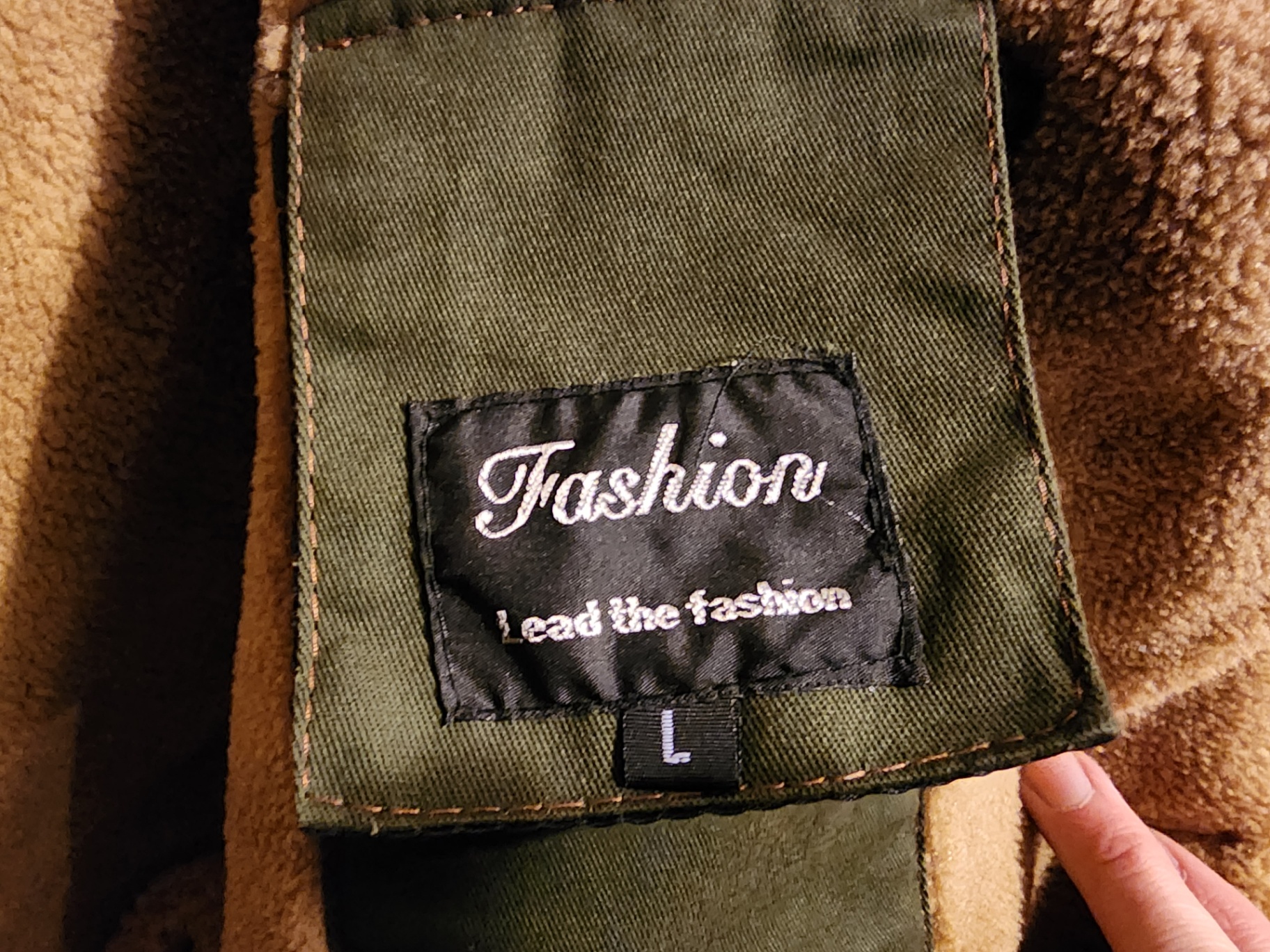 Olive green sherpa-lined jacket with patches - image 9 of 9