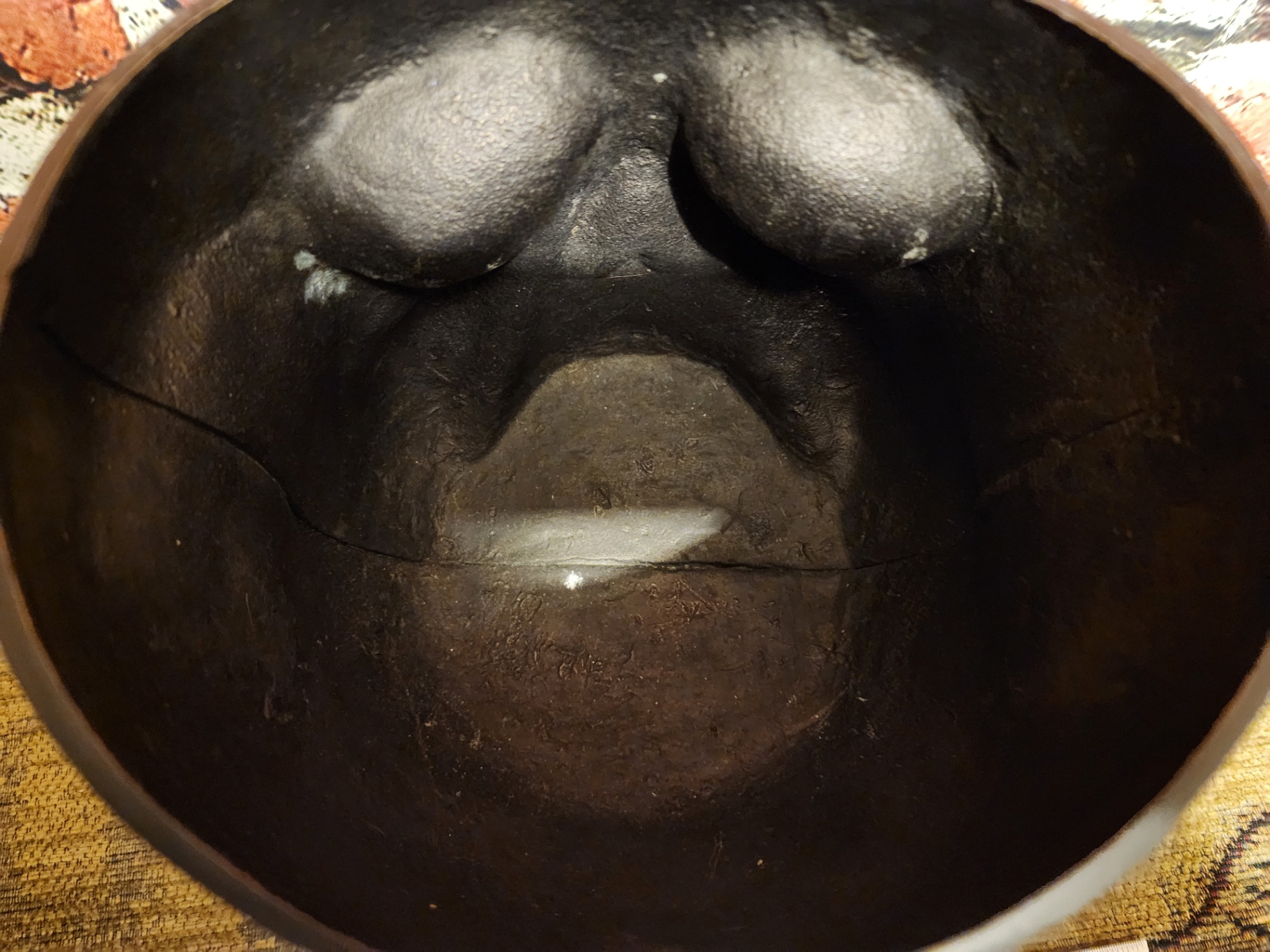 ( Moe's Canada ) Bronze/copper hollow metal sculpture skull plant holder  - image 9 of 9