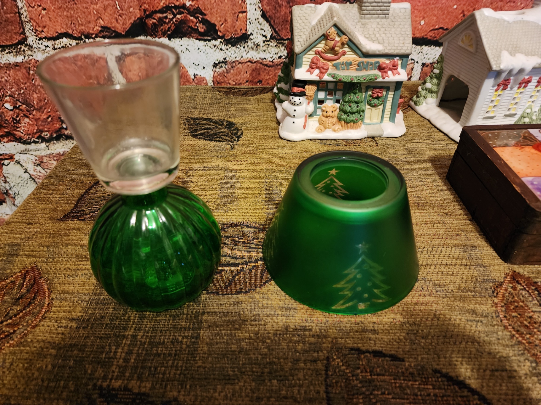 Ceramic Christmas village buildings with green glass lamp - image 19 of 20